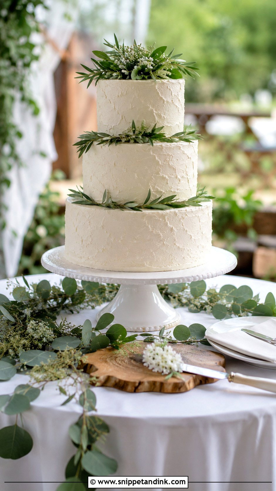Wedding Cake Table With Greenery - Snippet and Ink - 20 How to Decorate a Wedding Cake Table