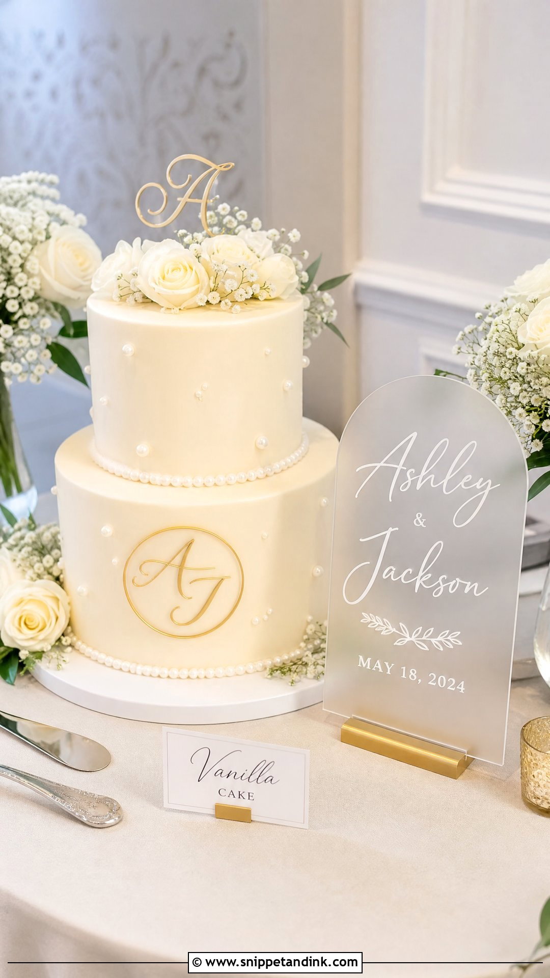 Wedding Cake Table With Personalized Sign - Snippet and Ink - 20 Wedding Cake Table Ideas