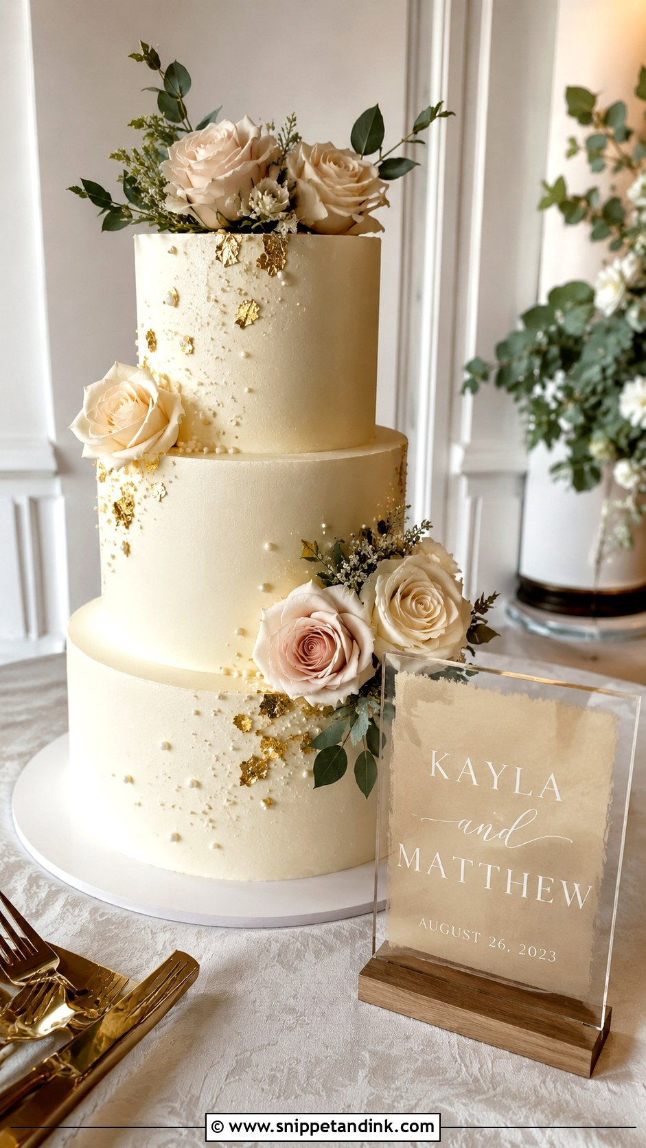 Wedding Cake Table With Personalized Sign - Snippet and Ink - 20 How to Decorate a Wedding Cake Table