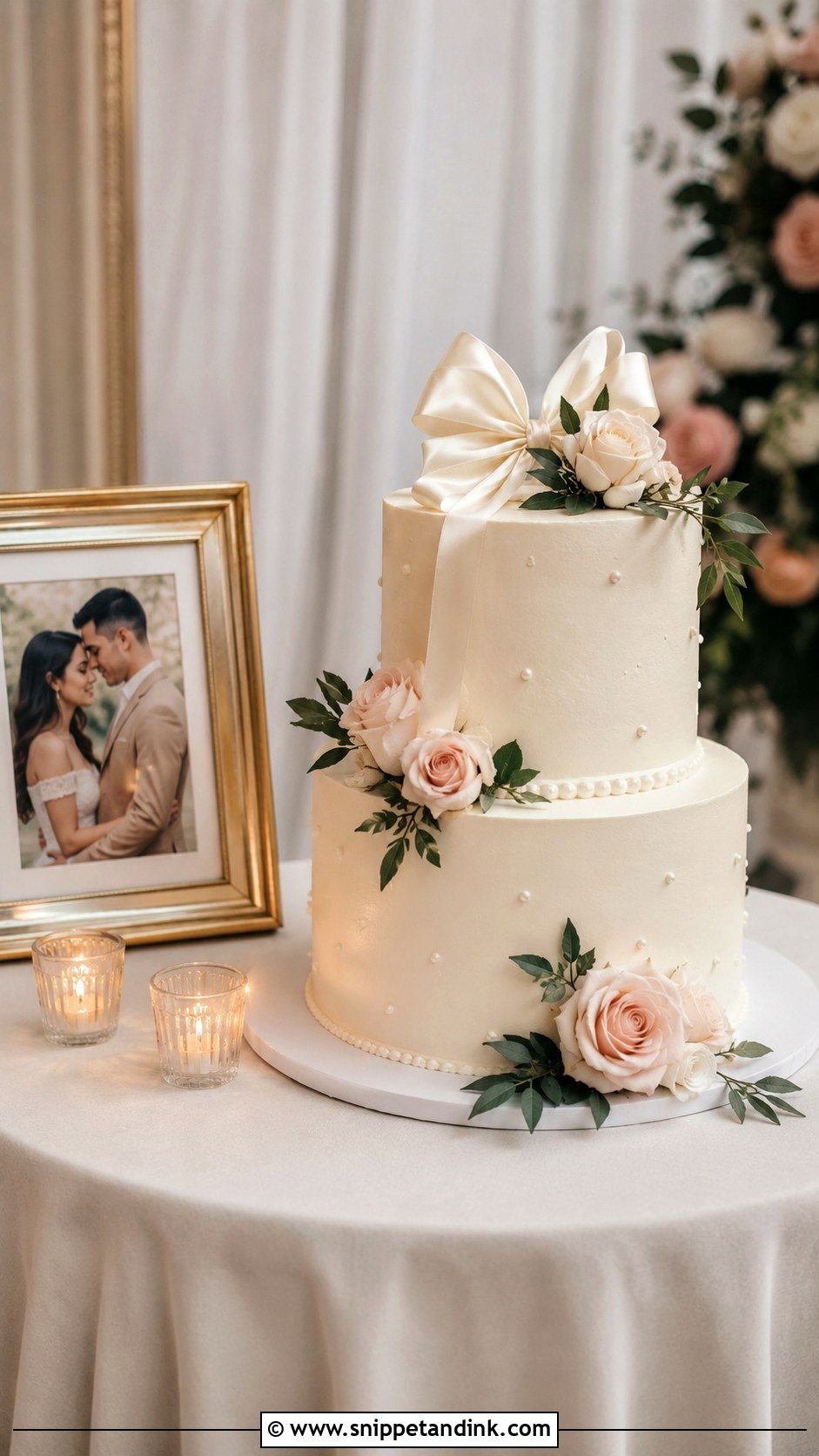Wedding Cake Table With Photo Frame - Snippet and Ink - 20 How to Decorate a Wedding Cake Table