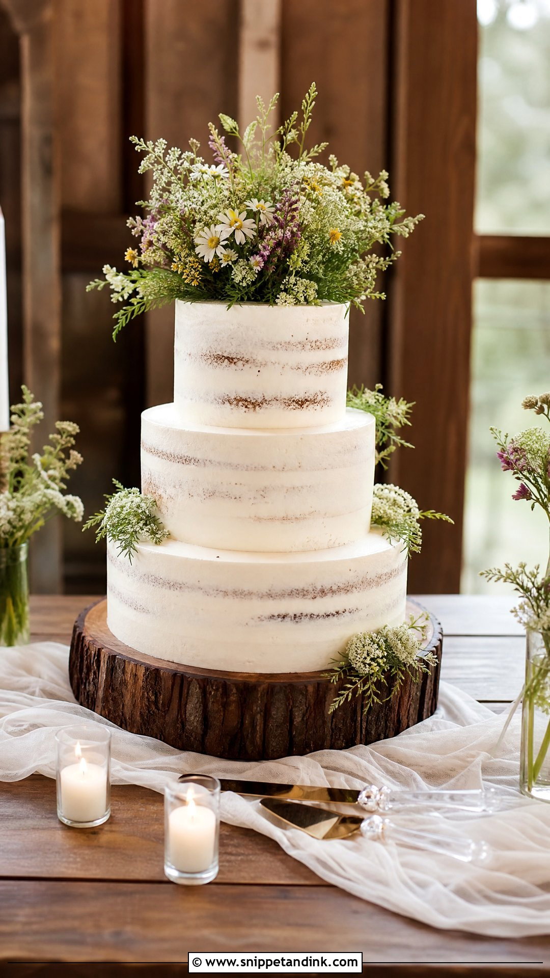 Wedding Cake Table With Rustic Wood - Snippet and Ink - 20 Wedding Cake Table Ideas