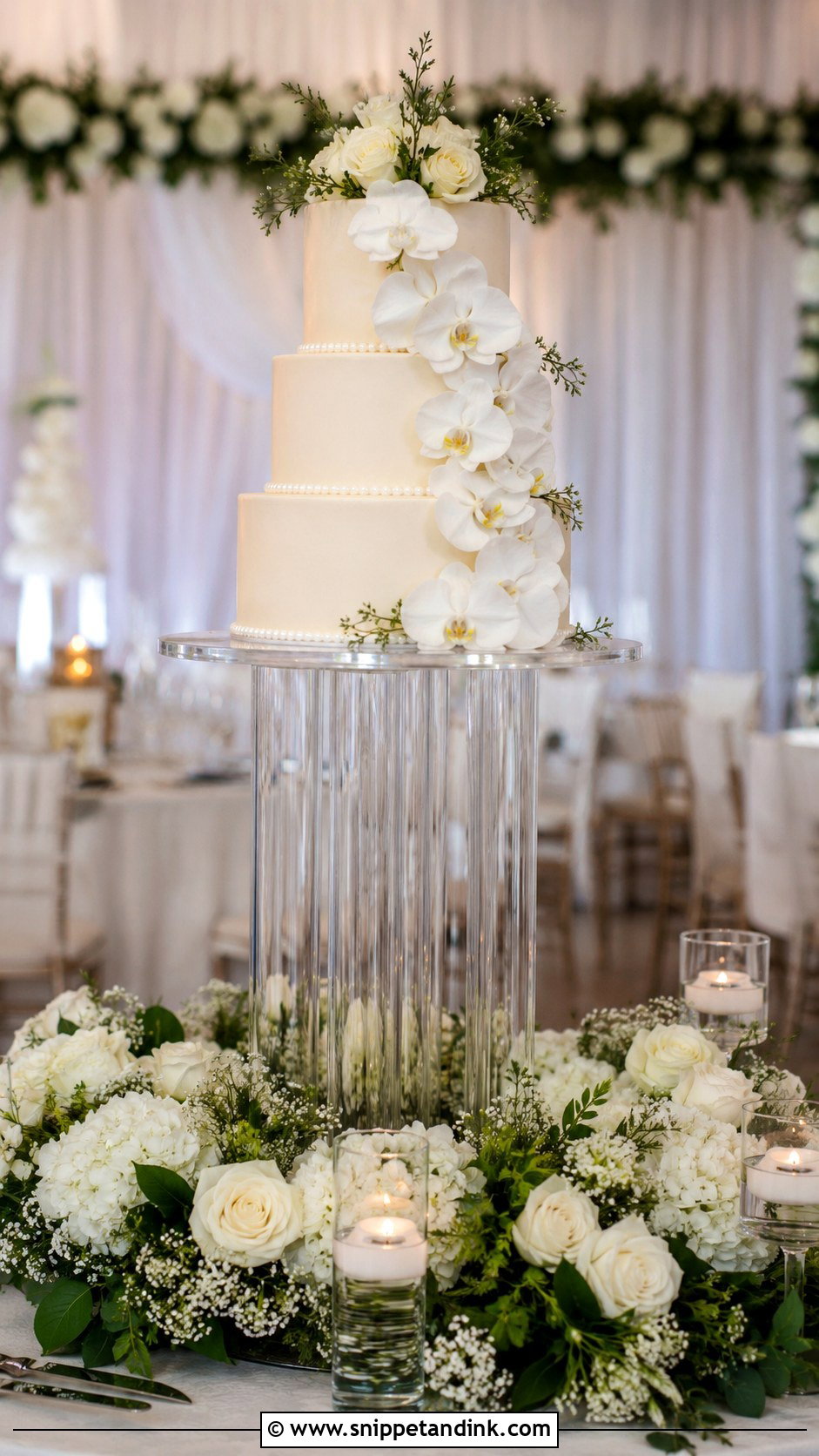 Wedding Cake Table With Tall Cake Stand - Snippet and Ink - 20 How to Decorate a Wedding Cake Table