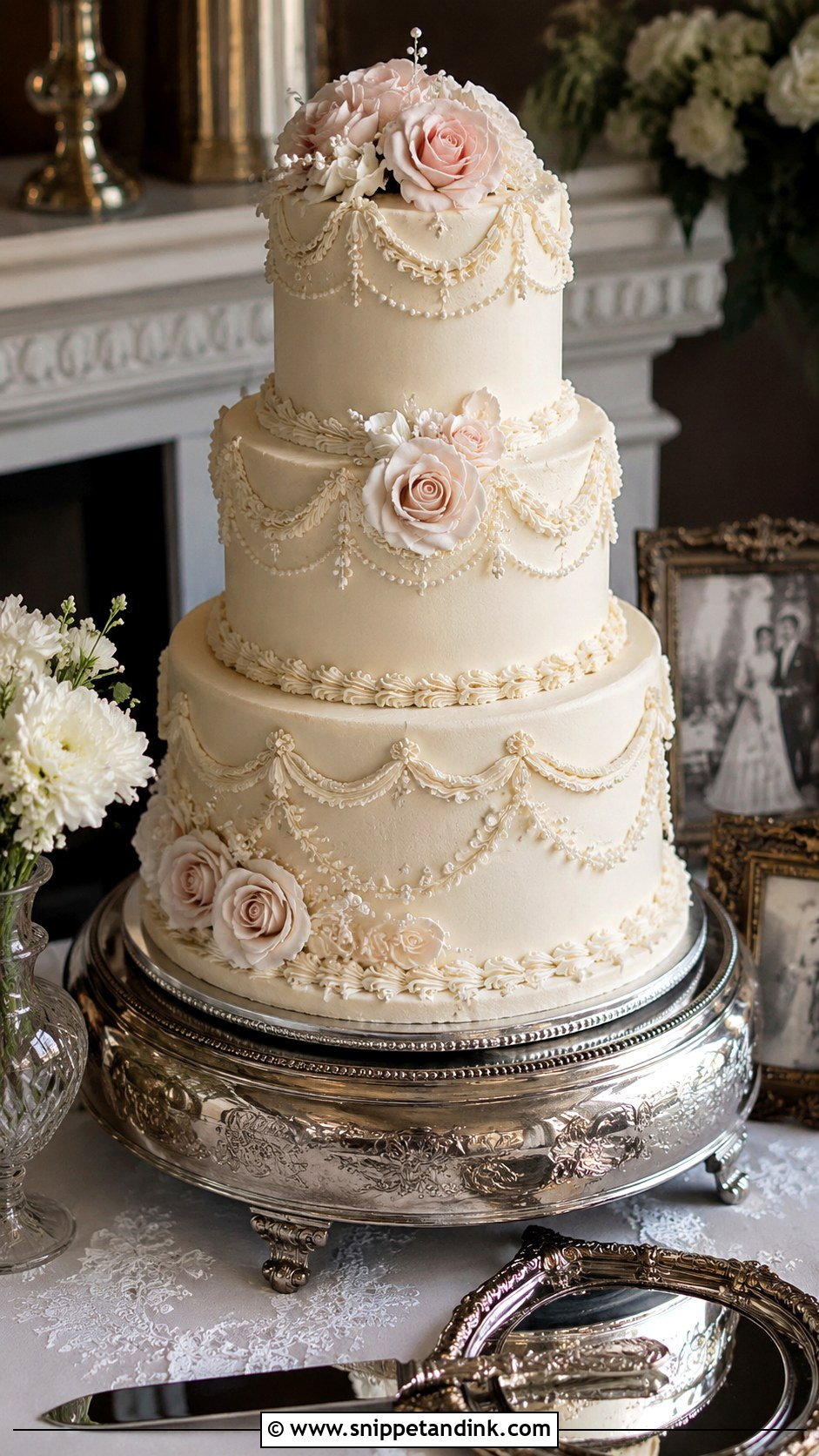 Wedding Cake Table With Vintage Decor - Snippet and Ink - 20 How to Decorate a Wedding Cake Table