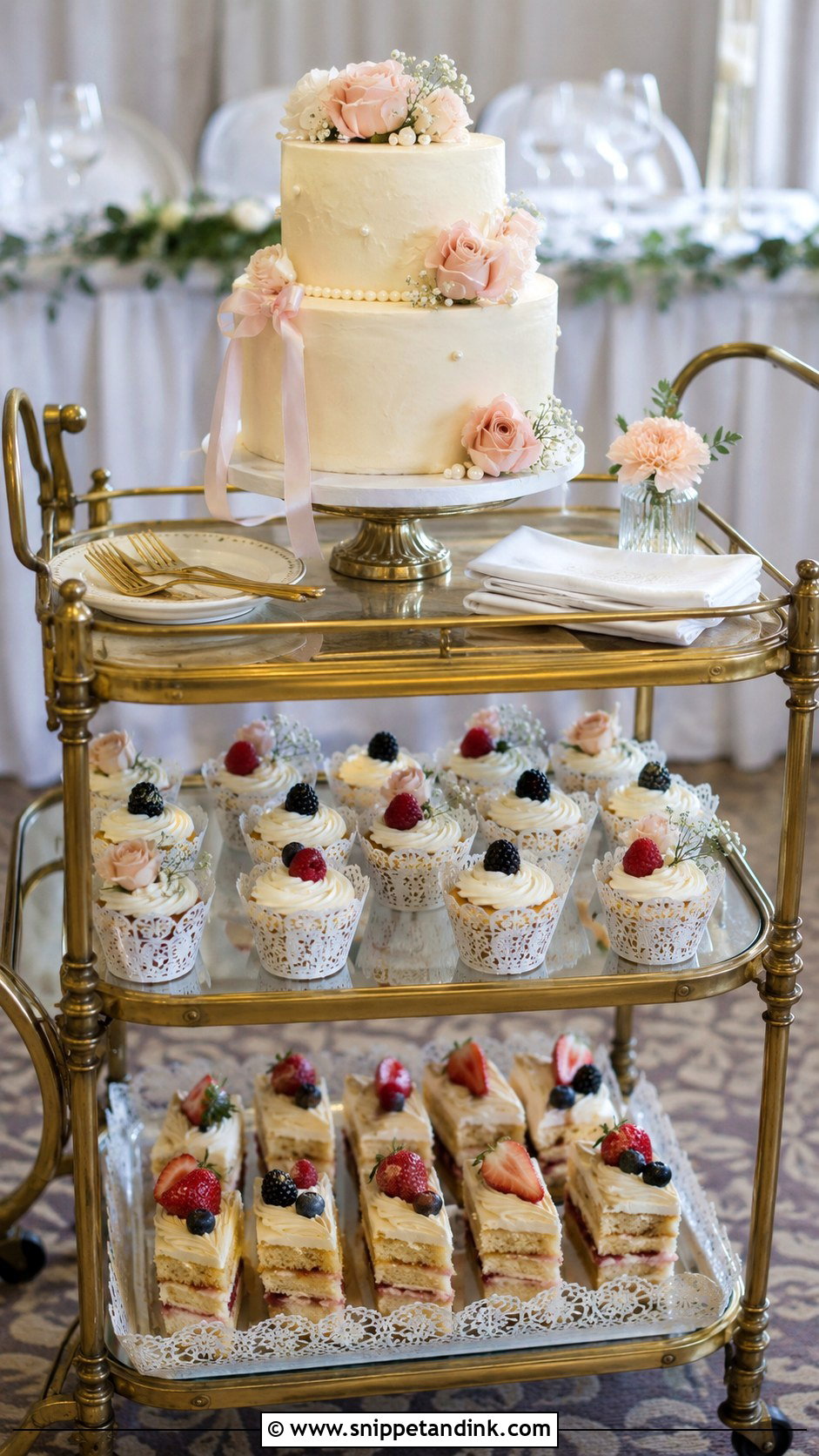 Wedding Cake Trolley Station - Snippet and Ink - 20 Wedding Cake Station Ideas