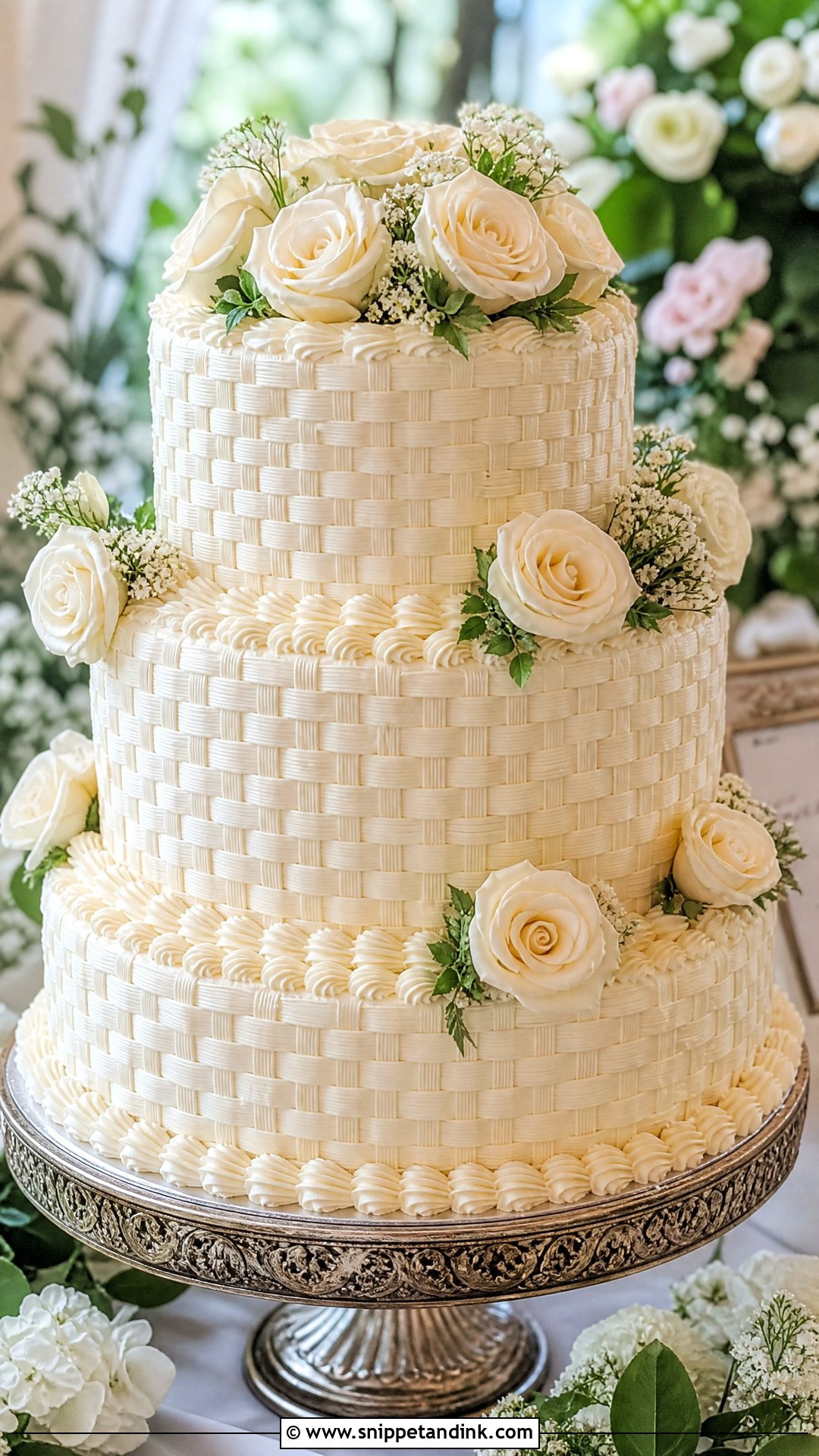 Wedding Cake With Basketweave - Snippet and Ink - 25 Traditional Wedding Cake Ideas