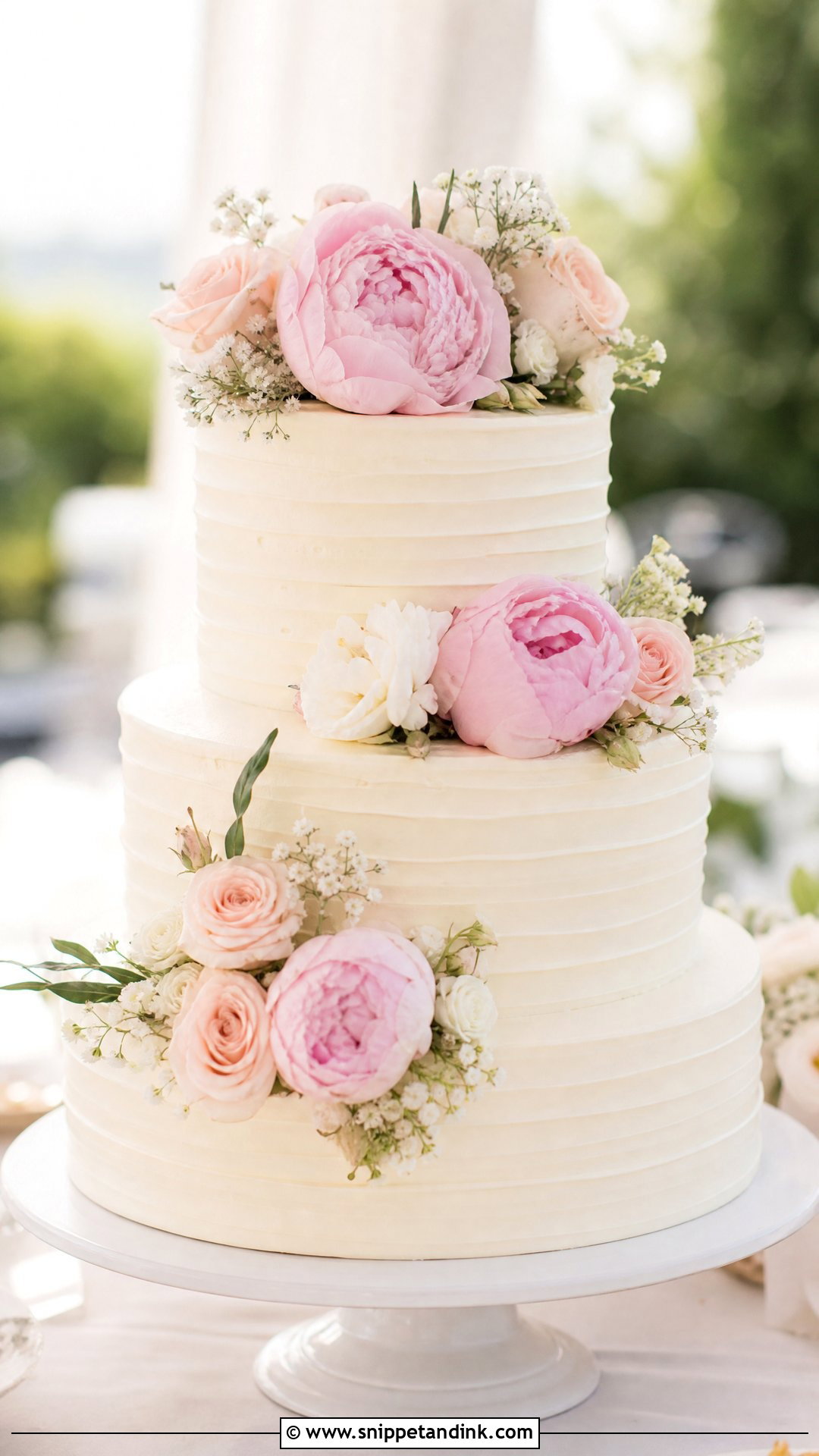 Wedding Cake With Blush Flowers - Snippet and Ink - 25 Traditional Wedding Cake Ideas