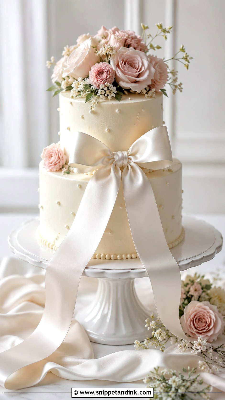 Wedding Cake With Bow - Snippet and Ink - 20 Simple Wedding Cake Decor Ideas