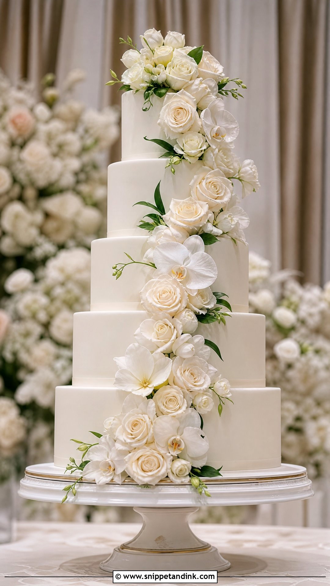 Wedding Cake With Cascading Flowers - Snippet and Ink - 25 Traditional Wedding Cake Ideas