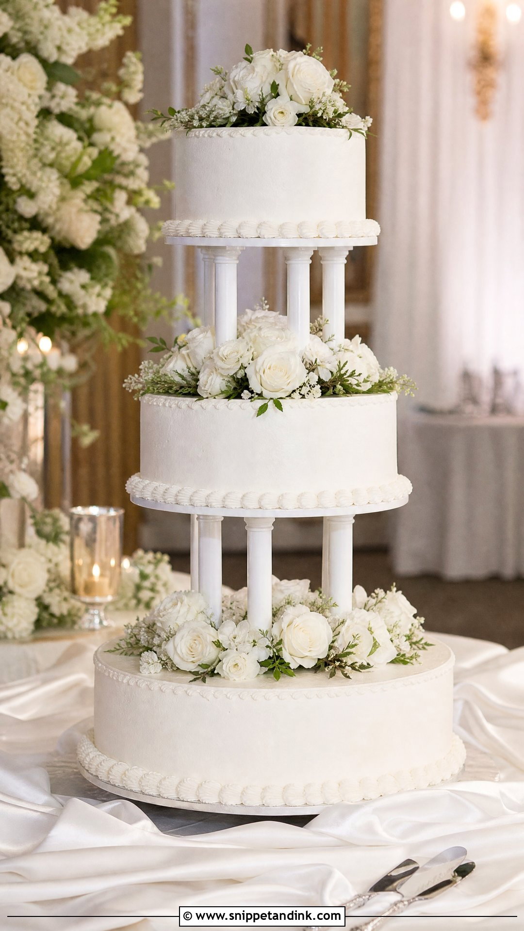 Wedding Cake With Columns - Snippet and Ink - 25 Traditional Wedding Cake Ideas