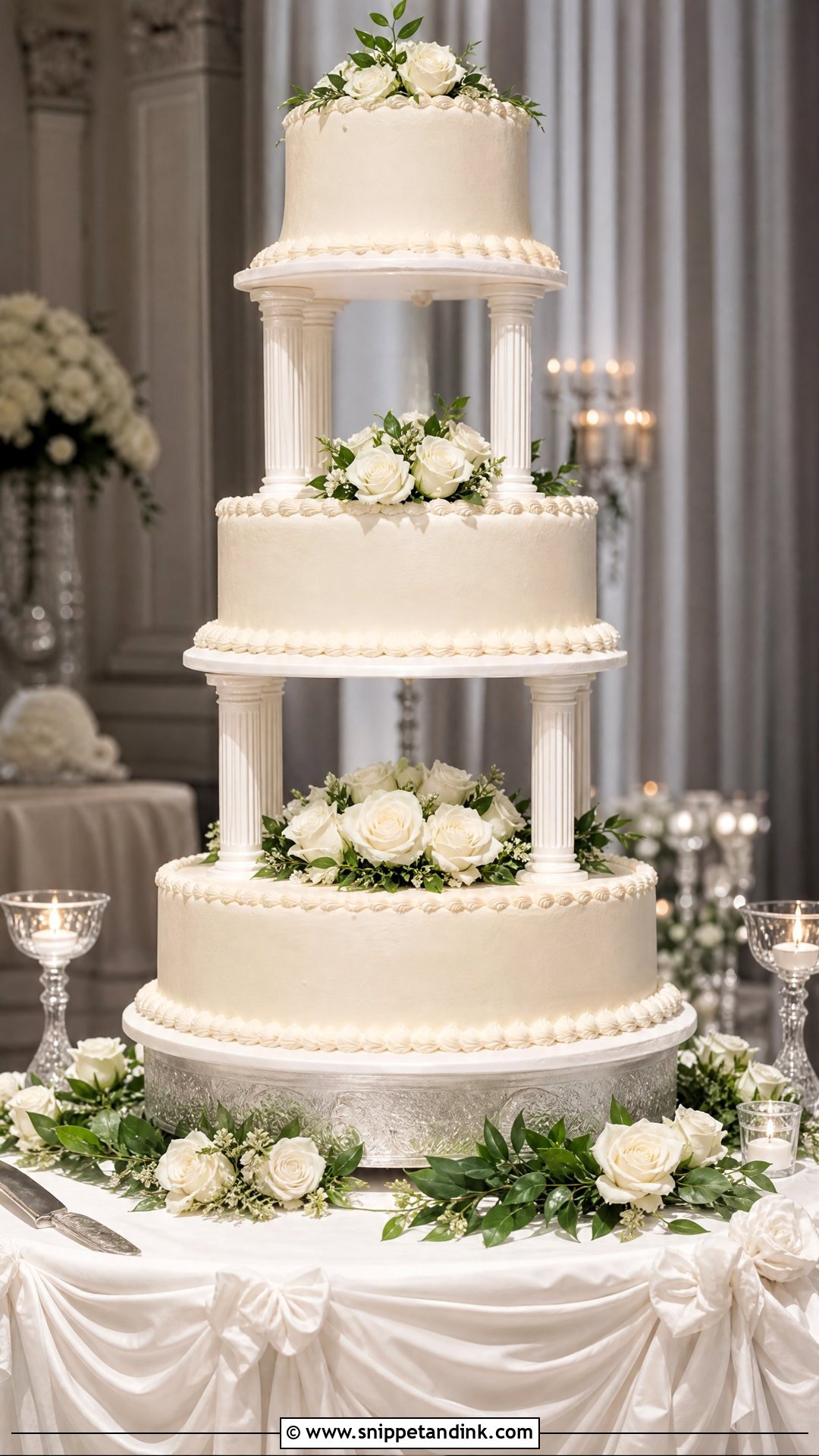 Wedding Cake With Columns - Snippet and Ink - 20 Traditional Wedding Cakes