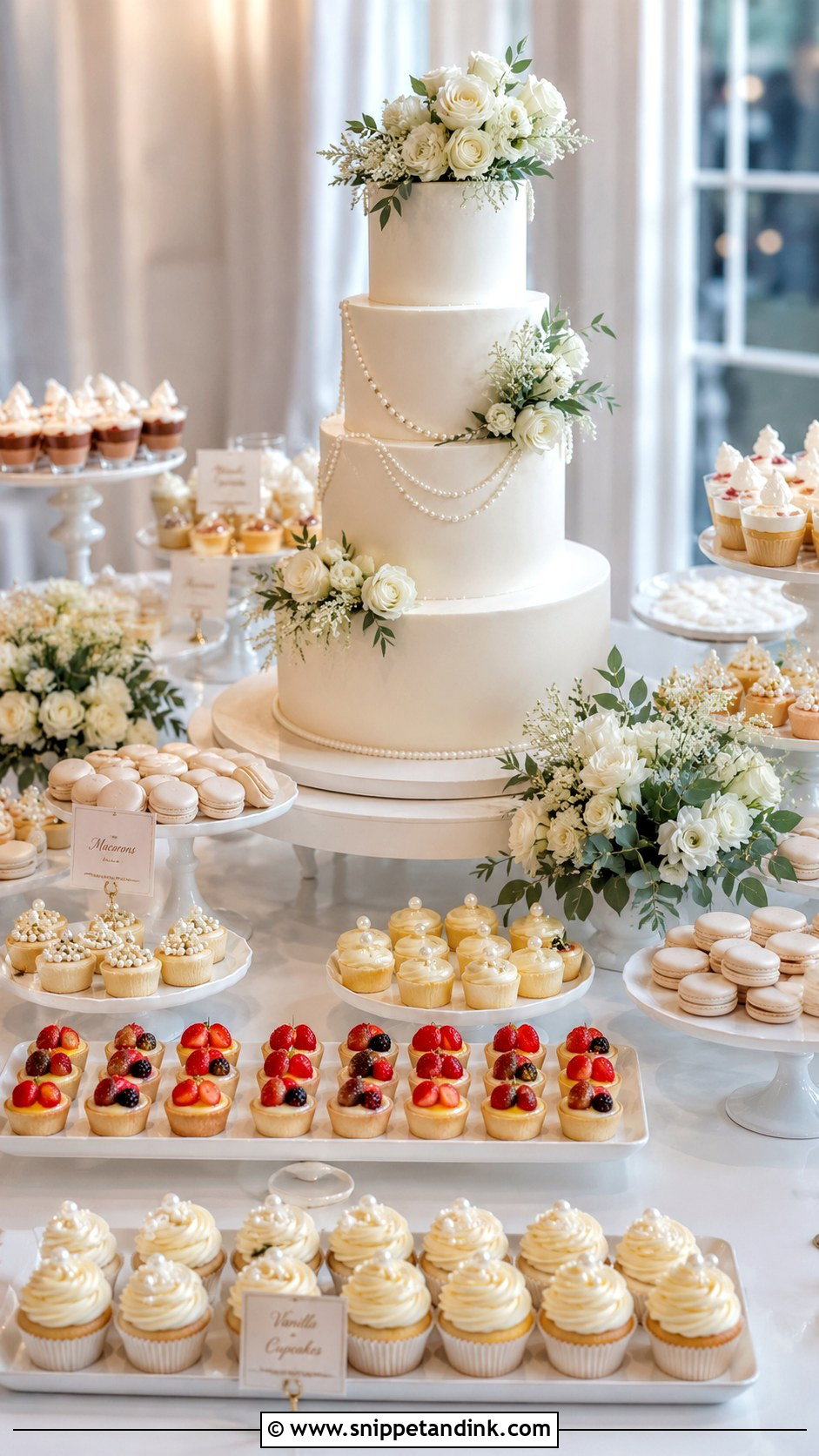 Wedding Cake With Dessert Table - Snippet and Ink - 20 Wedding Cakes for 200 Guests