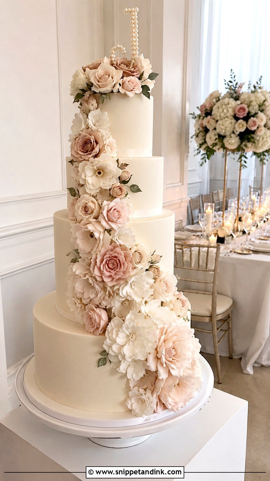 Wedding Cake With Dummy Tiers For Height - Snippet and Ink - 25 Wedding Cake Size Guide