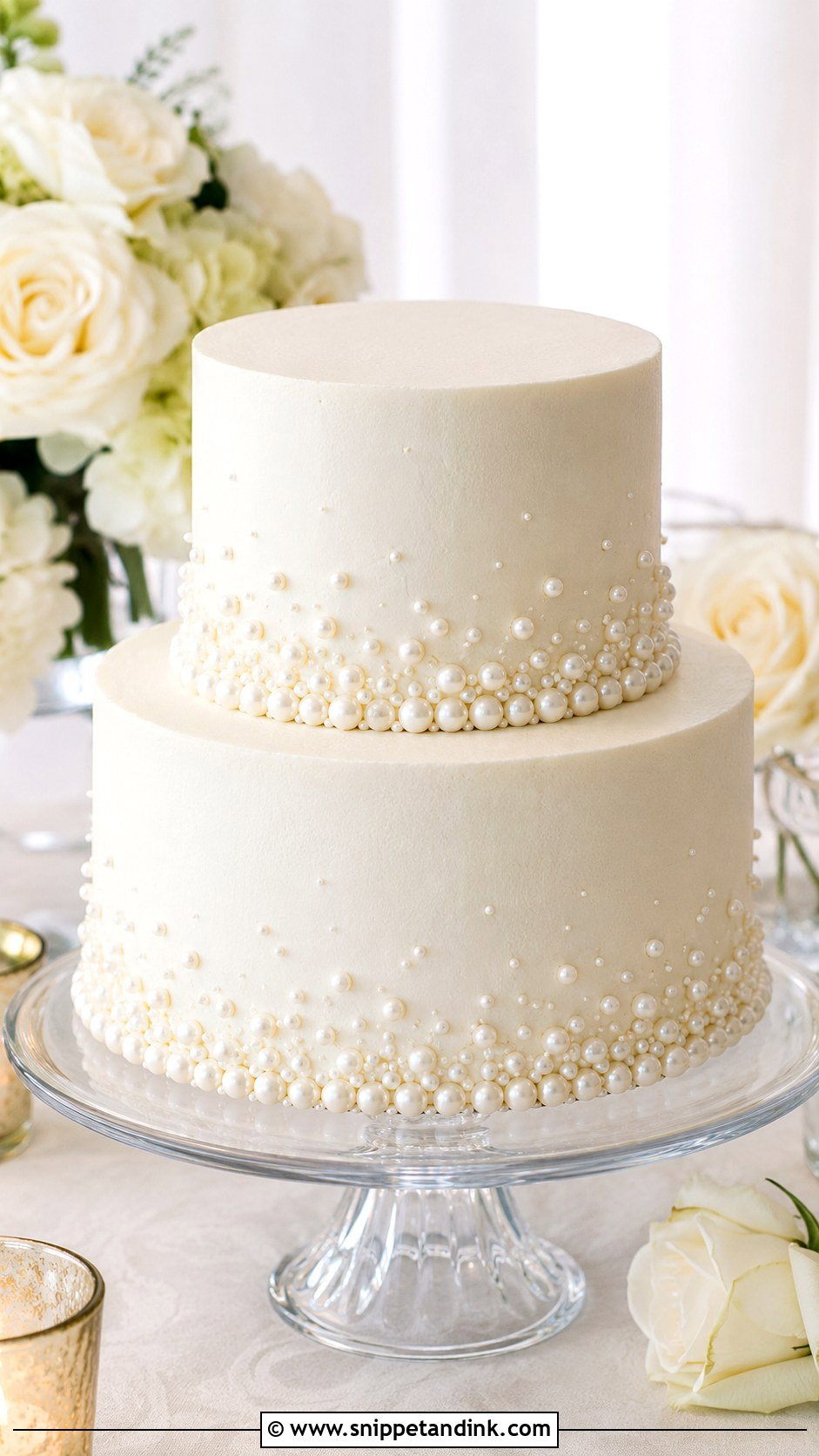 Wedding Cake With Edible Pearls - Snippet and Ink - 25 Simple Wedding Cake Decoration Ideas