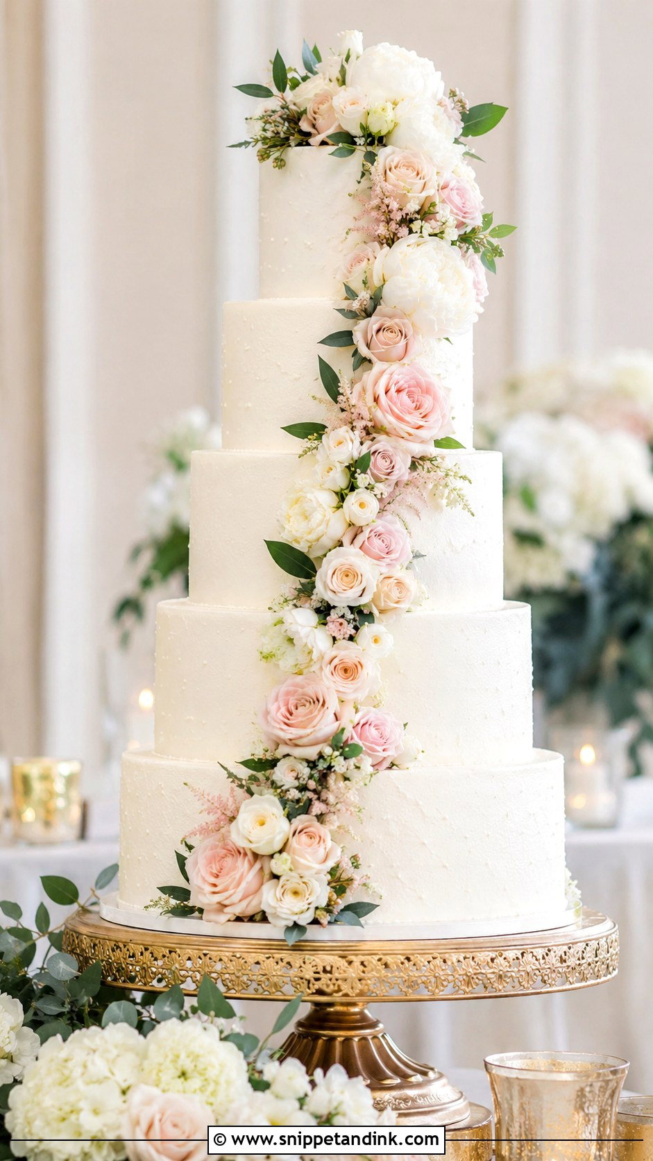 Wedding Cake With Floral Cascade - Snippet and Ink - 25 Simple But Elegant Wedding Cakes