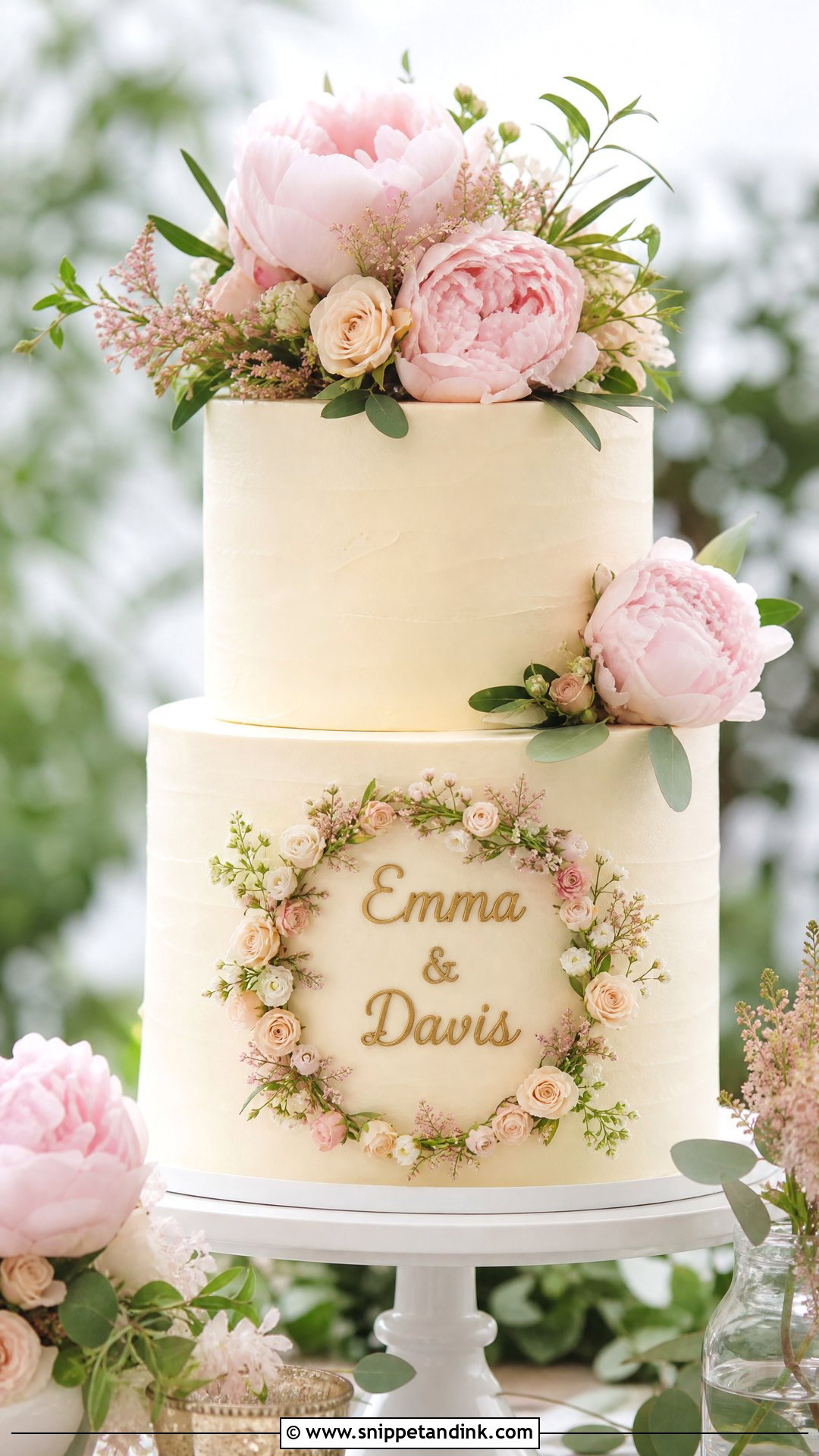 Wedding Cake With Floral Name Frame - Snippet and Ink - 20 Write Name on Cake Ideas for Wedding