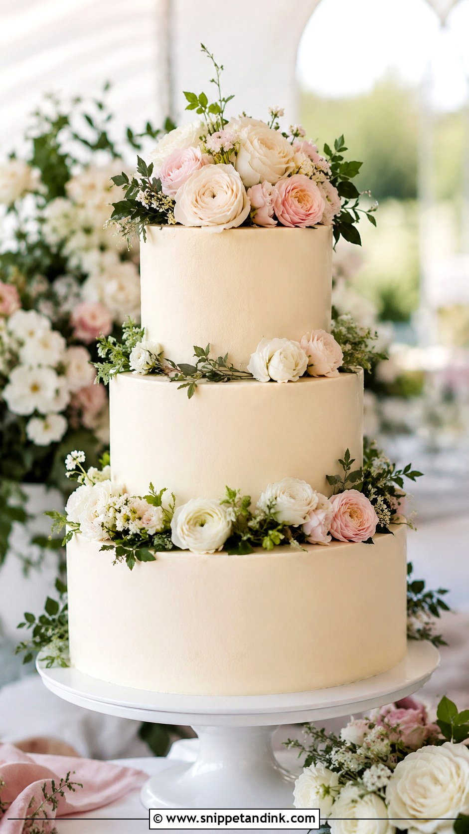 Wedding Cake With Fresh Flowers - Snippet and Ink - 20 Classical Wedding Cake Ideas