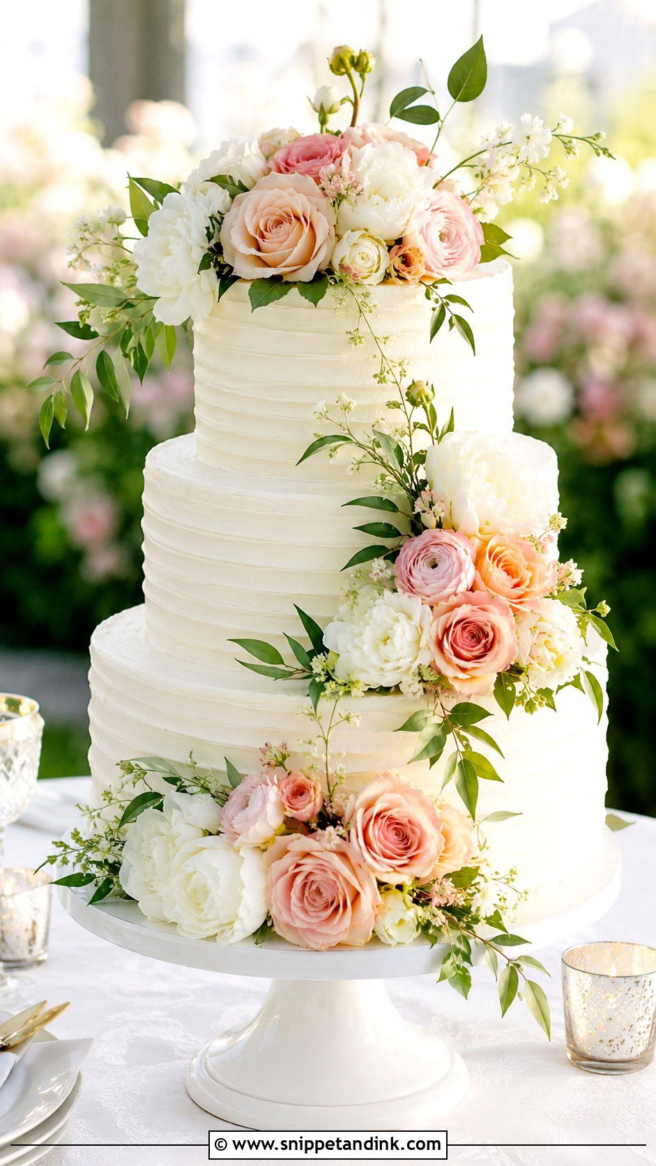 Wedding Cake With Fresh Flowers - Snippet and Ink - 20 Classic Wedding Cake Ideas