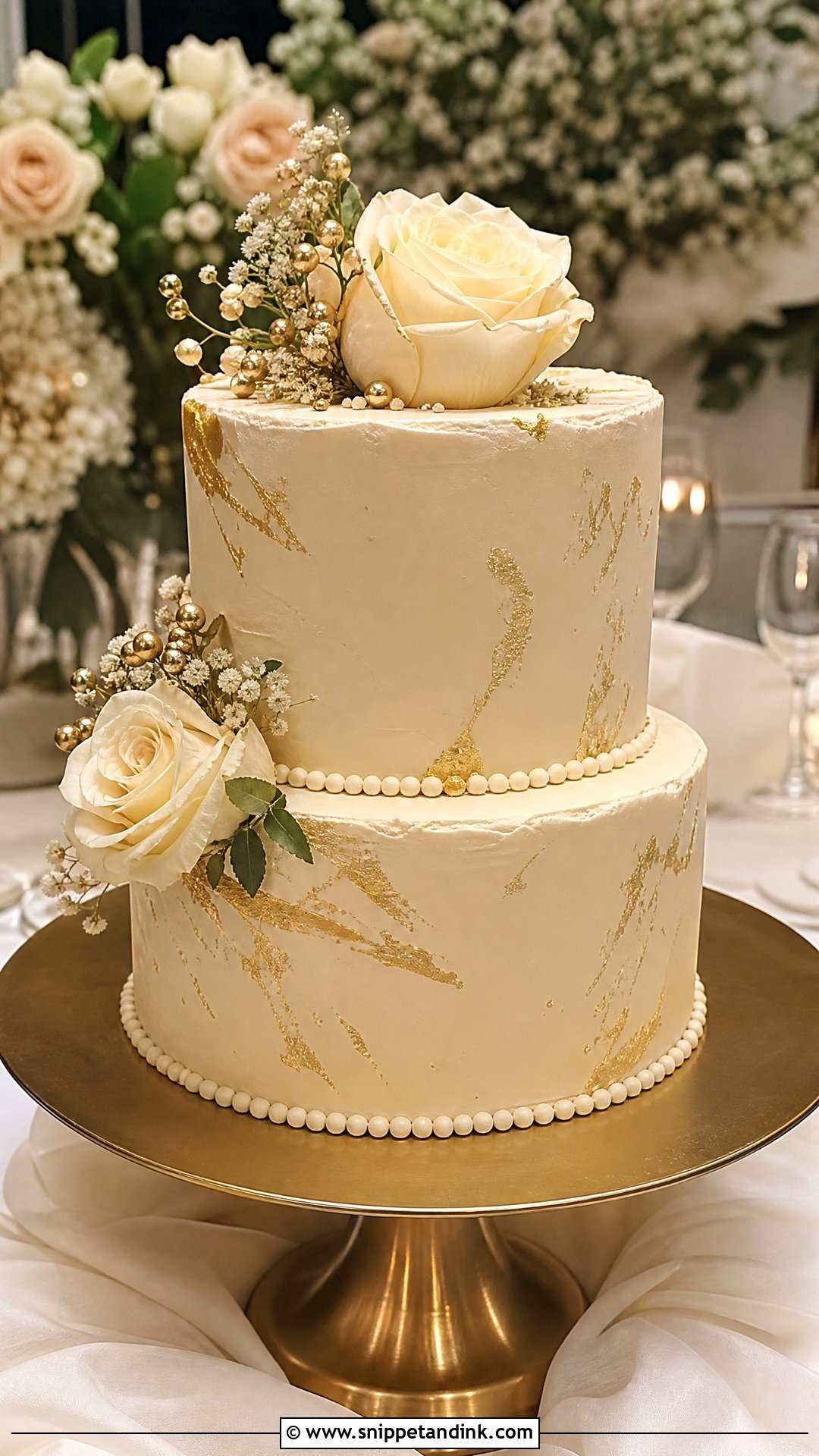 Wedding Cake With Gold Accent - Snippet and Ink - 20 Simple Elegant Wedding Cake Ideas