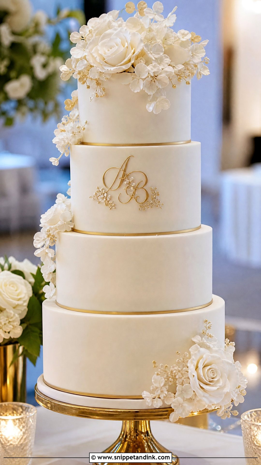 Wedding Cake With Gold Accents - Snippet and Ink - 25 Traditional Wedding Cake Ideas