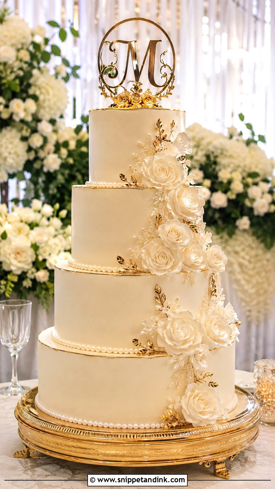 Wedding Cake With Gold Accents - Snippet and Ink - 20 Classical Wedding Cake Ideas