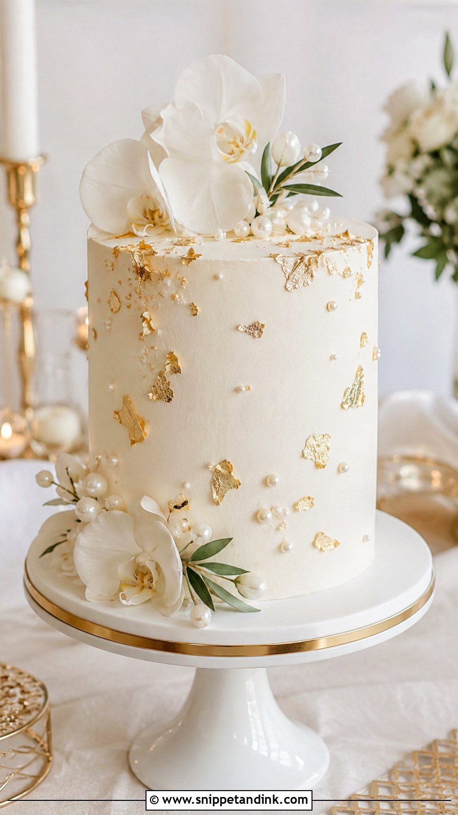 Wedding Cake With Gold Leaf - Snippet and Ink - 20 Wedding Cake at Home Ideas