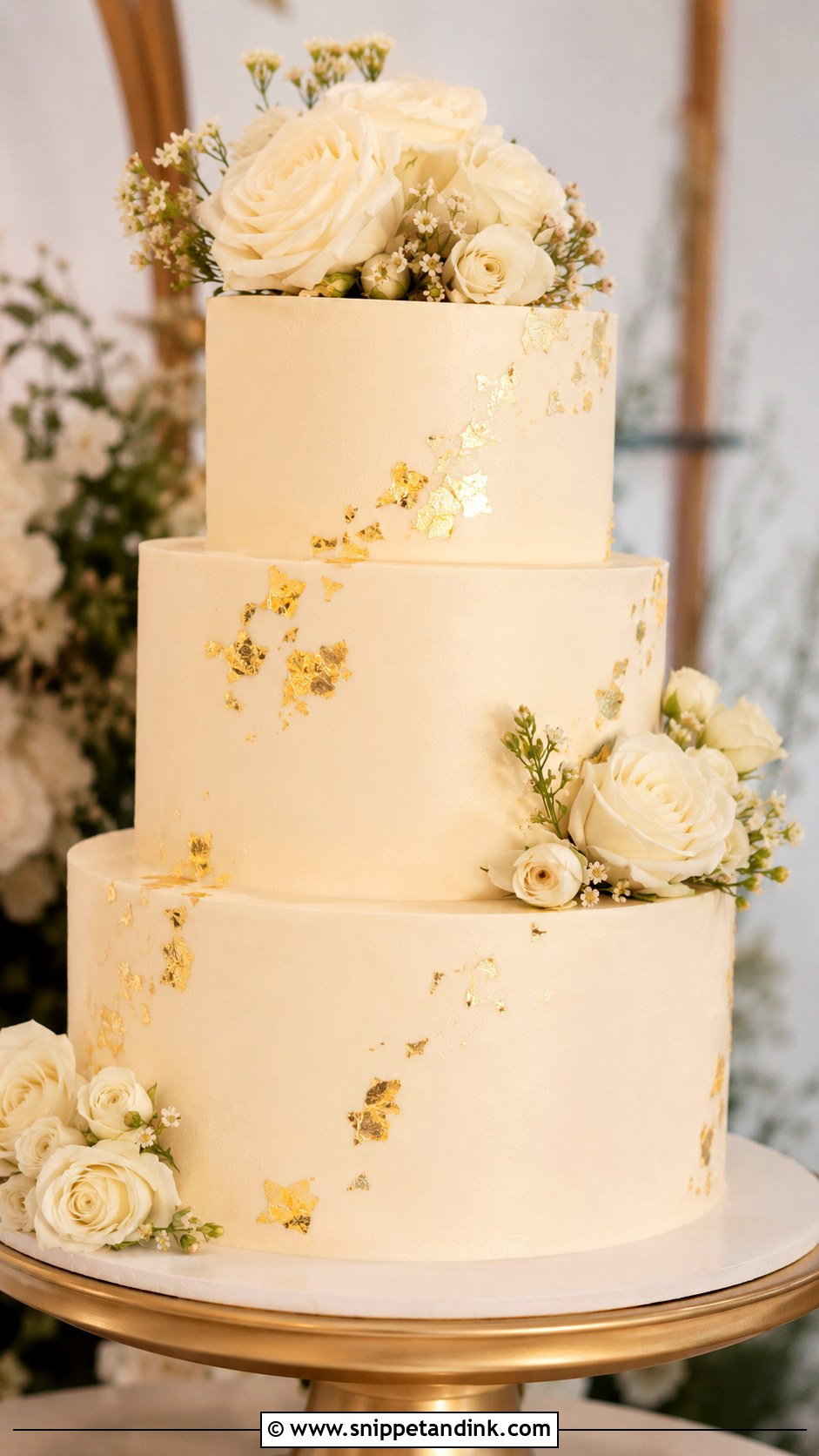 Wedding Cake With Gold Leaf - Snippet and Ink - 25 Simple But Elegant Wedding Cakes