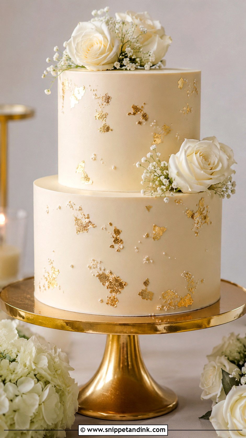 Wedding Cake With Gold Leaf - Snippet and Ink - 20 Simple Wedding Cake Decor Ideas