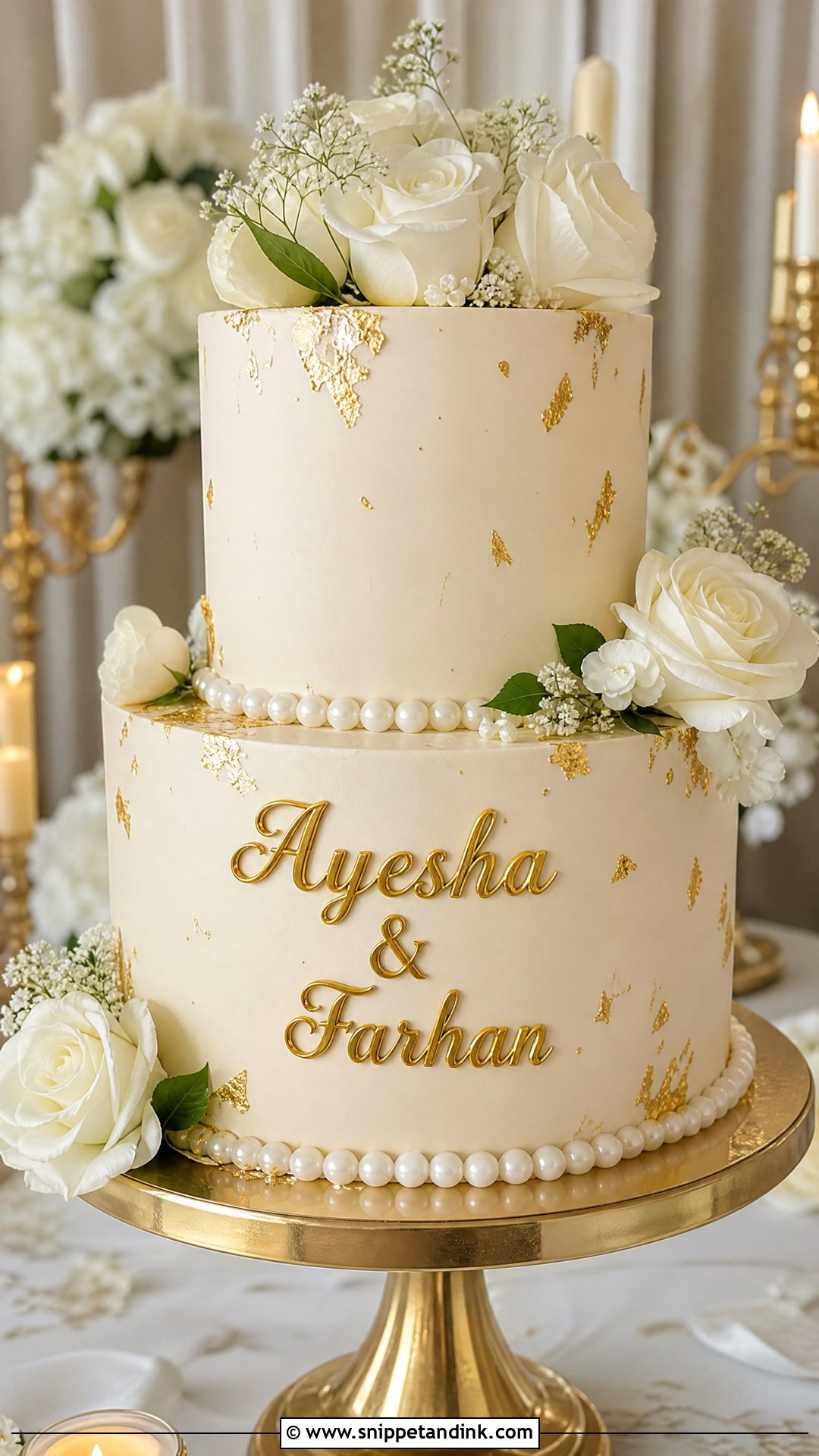 Wedding Cake With Gold Names - Snippet and Ink - 20 Write Name on Cake Ideas for Wedding