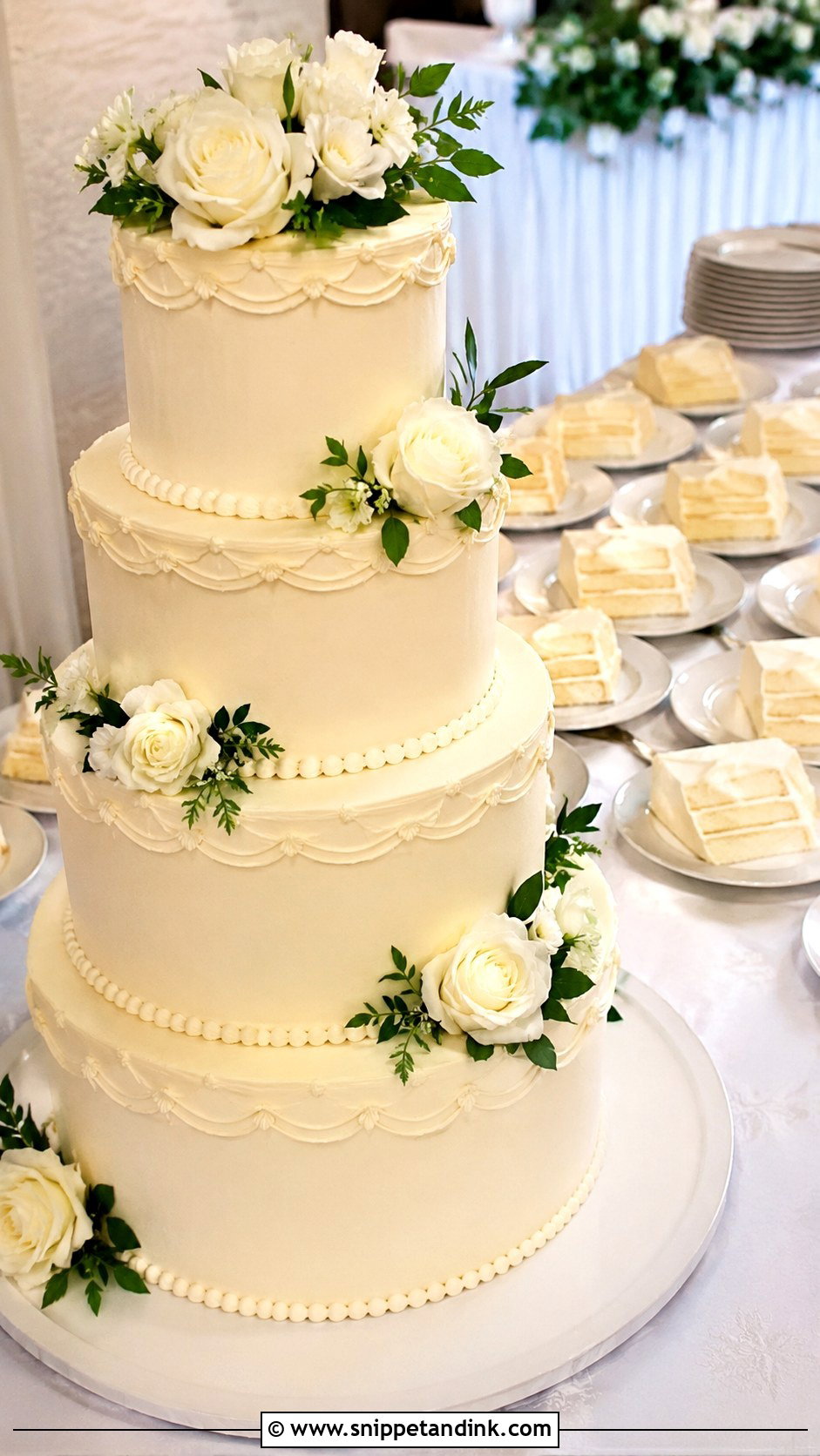 Wedding Cake With Kitchen Cakes - Snippet and Ink - 20 Wedding Cakes for 200 Guests