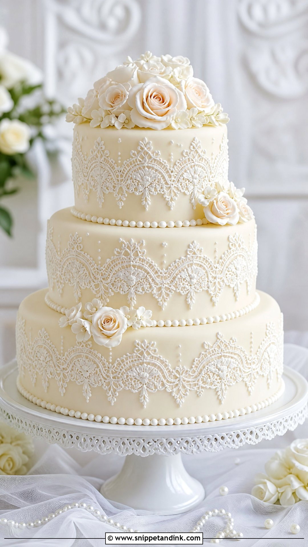 Wedding Cake With Lace Piping - Snippet and Ink - 20 Traditional Wedding Cakes