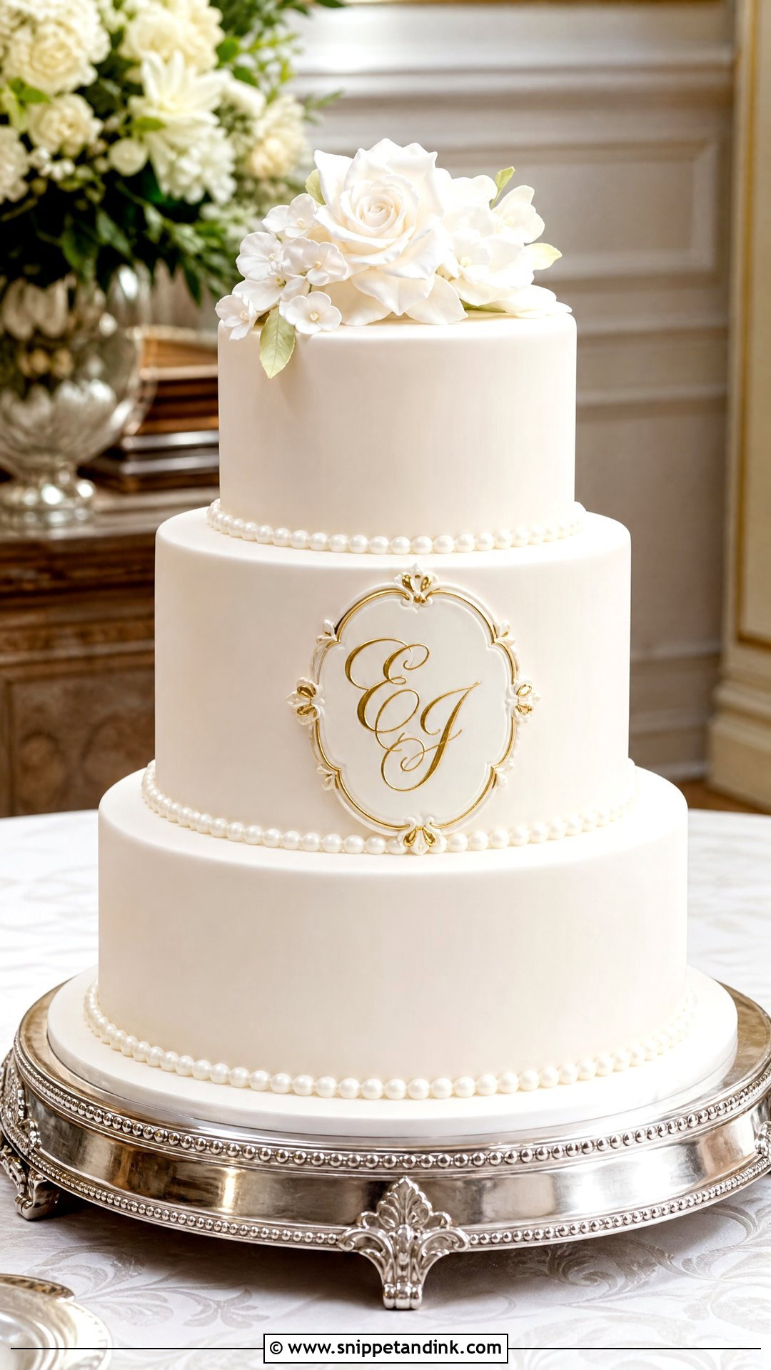 Wedding Cake With Monogram - Snippet and Ink - 20 Traditional Wedding Cakes