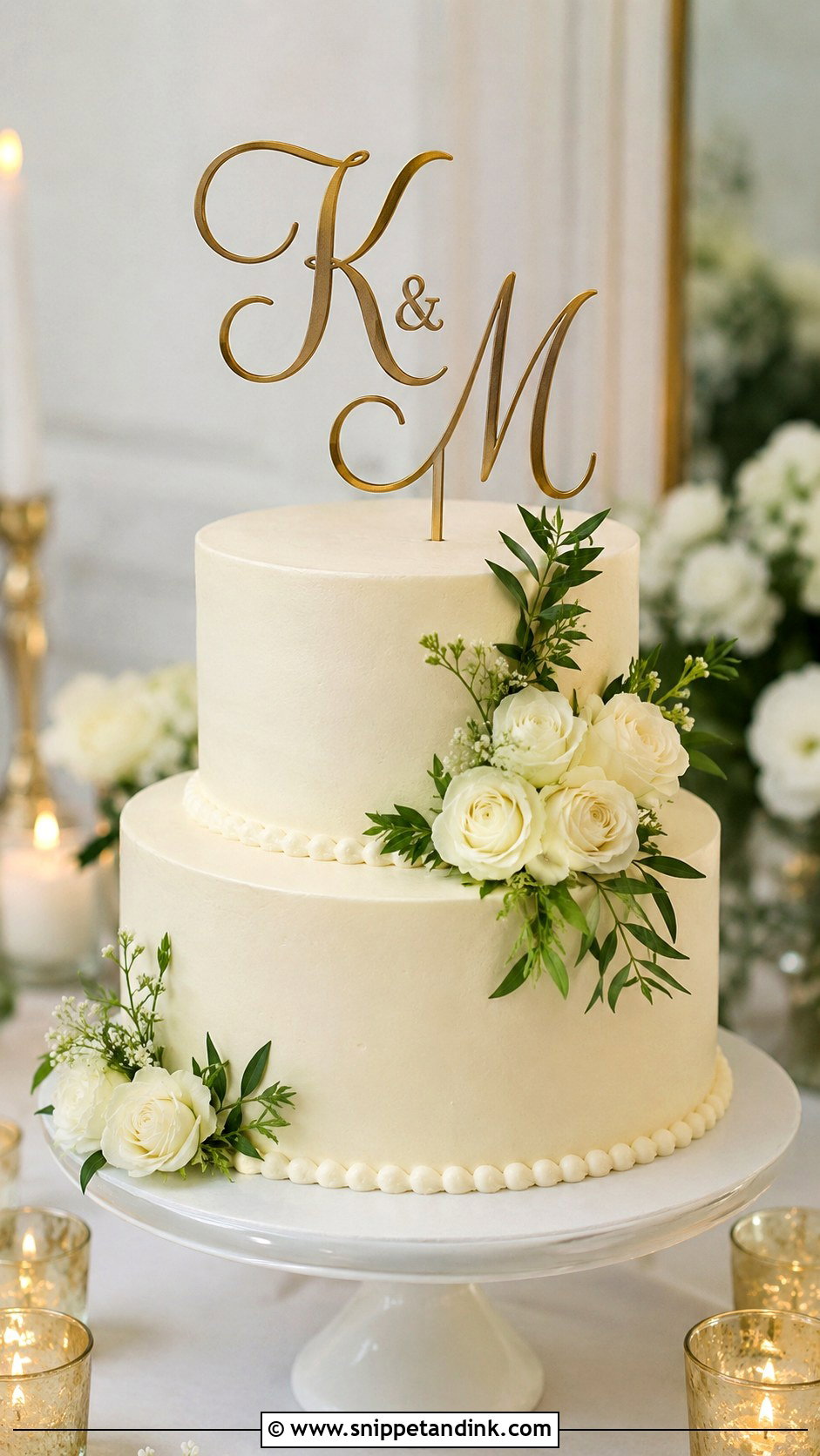 Wedding Cake With Monogram Topper - Snippet and Ink - 25 Simple Wedding Cake Decoration Ideas