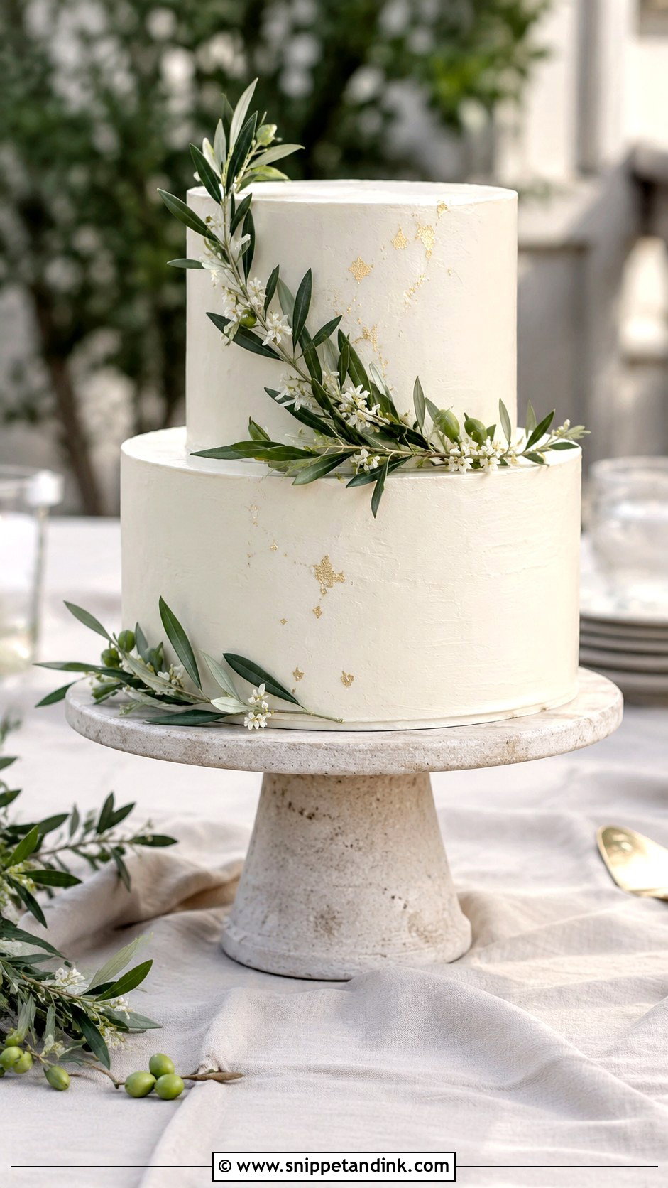 Wedding Cake With Olive Branch - Snippet and Ink - 25 Simple But Elegant Wedding Cakes
