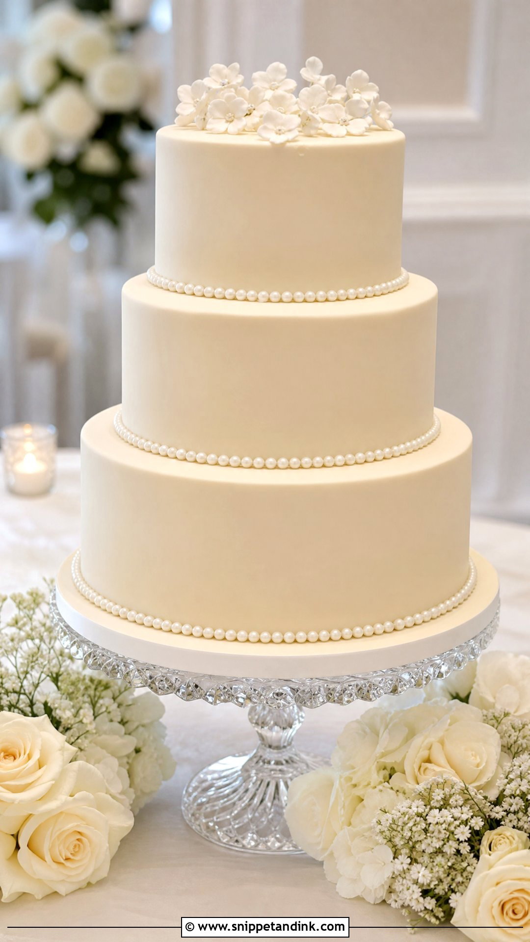 Wedding Cake With Pearl Border - Snippet and Ink - 25 Traditional Wedding Cake Ideas