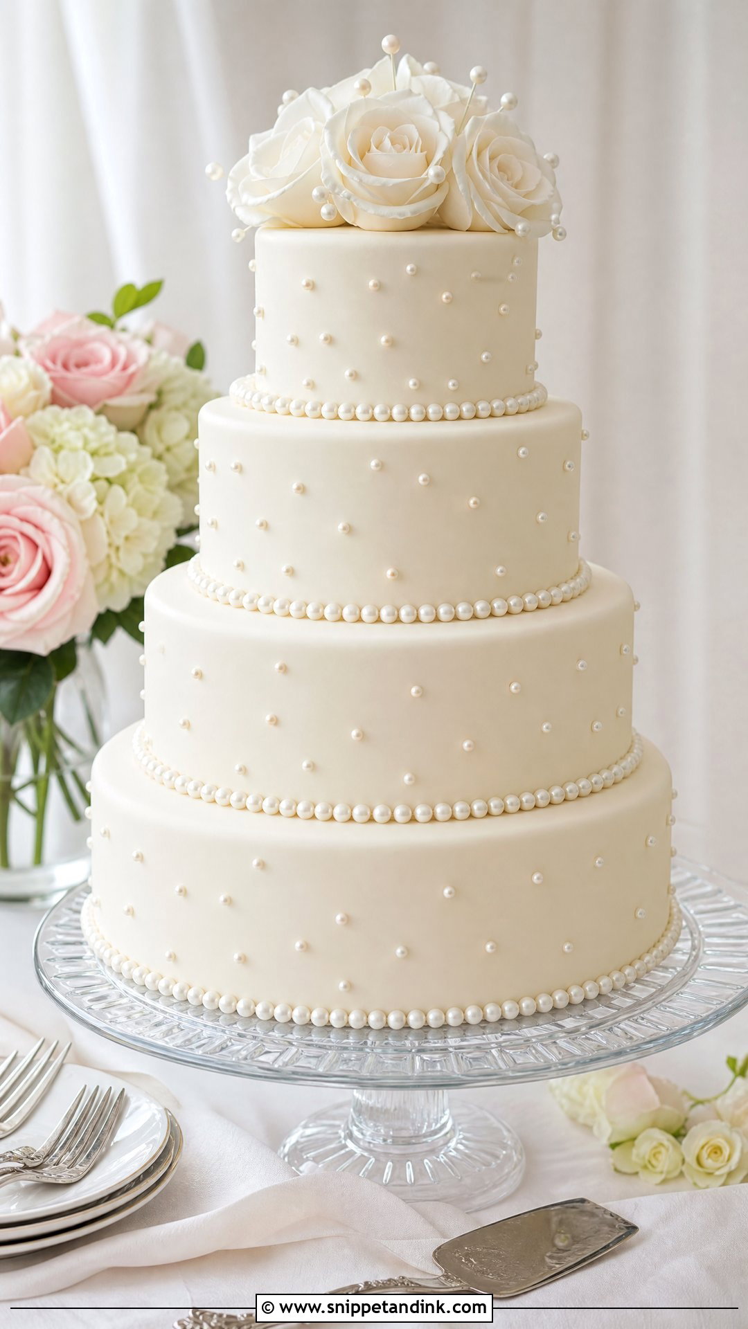 Wedding Cake With Pearl Details - Snippet and Ink - 20 Traditional Wedding Cakes