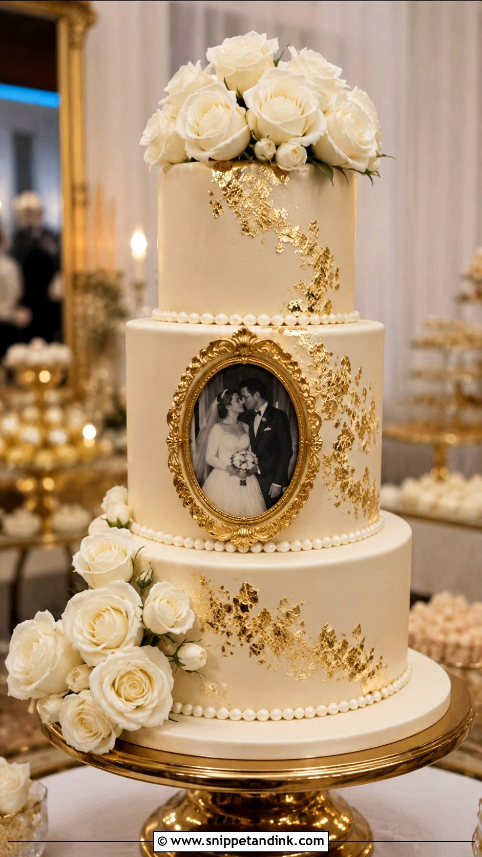 Wedding Cake With Photo And Gold - Snippet and Ink - 25 Wedding Cake with Photos on It