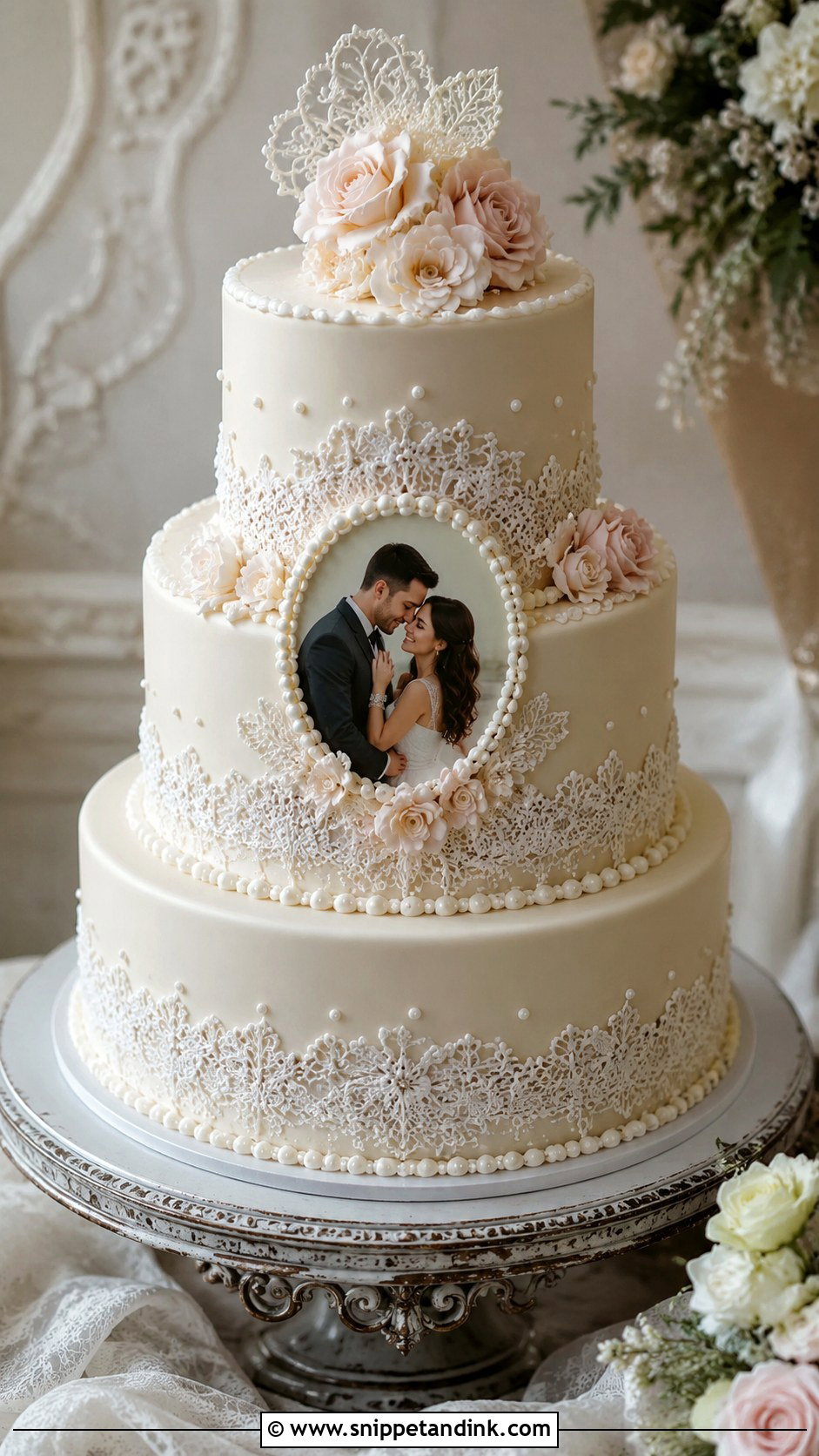 Wedding Cake With Photo And Lace - Snippet and Ink - 25 Wedding Cake with Photos on It