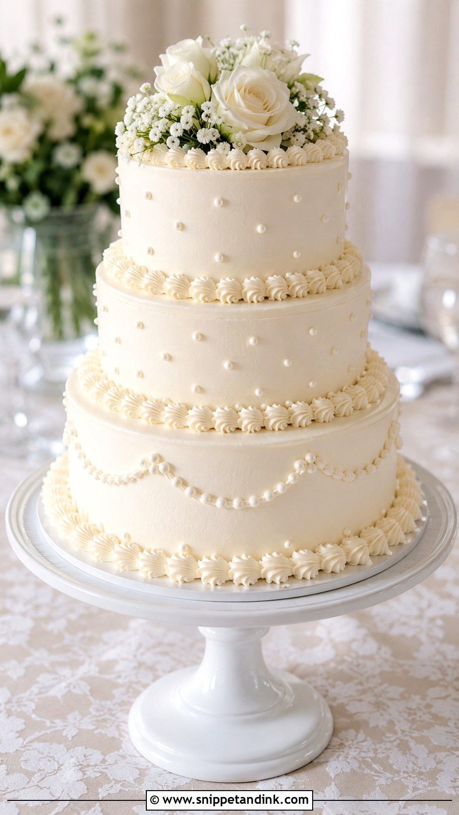 Wedding Cake With Piped Borders - Snippet and Ink - 20 Simple Wedding Cake Decor Ideas