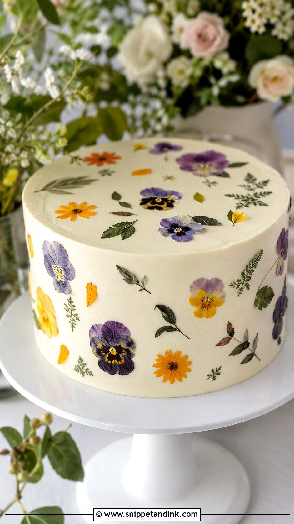 Wedding Cake With Pressed Flowers - Snippet and Ink - 25 Simple Wedding Cake Decoration Ideas