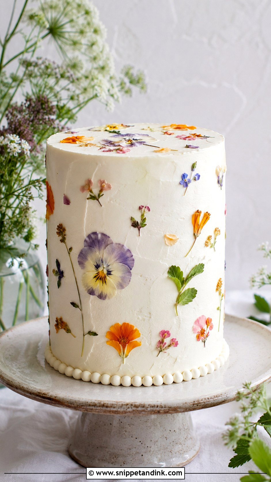 Wedding Cake With Pressed Flowers - Snippet and Ink - 20 Simple Wedding Cake Decor Ideas