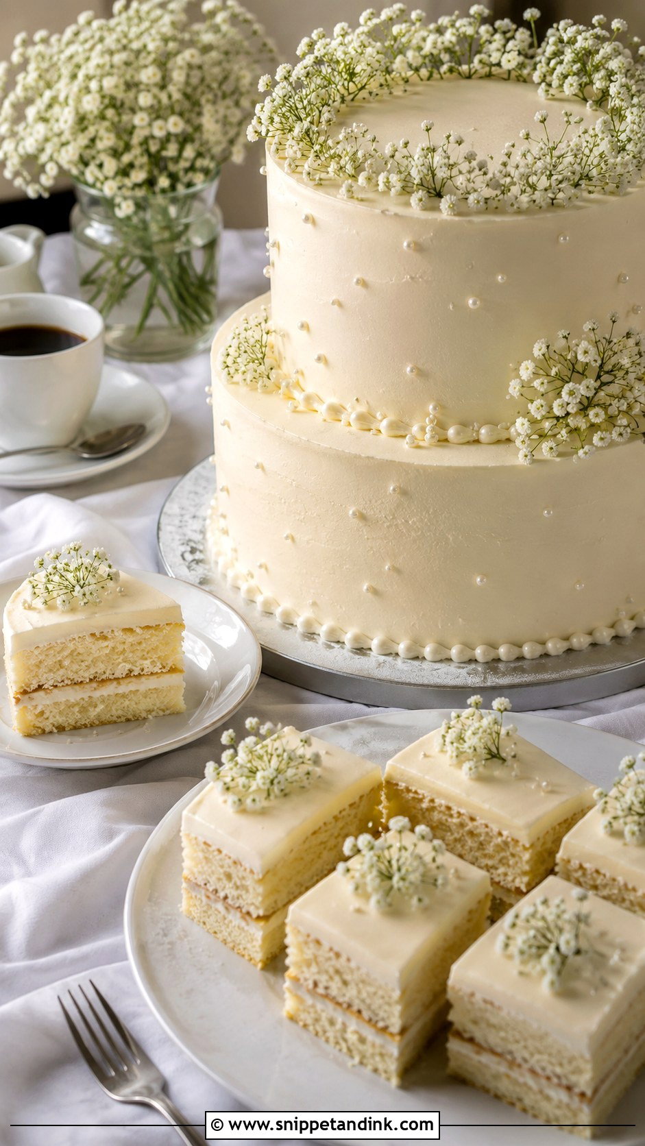 Wedding Cake With Smaller Coffee Slices - Snippet and Ink - 25 Wedding Cake Size Guide