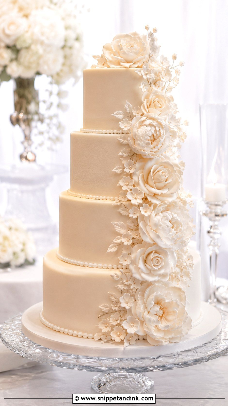 Wedding Cake With Sugar Flowers - Snippet and Ink - 20 Classical Wedding Cake Ideas