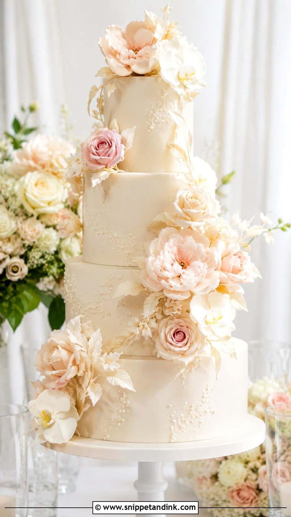 Wedding Cake With Sugar Flowers - Snippet and Ink - 20 Wedding Cake Assembly