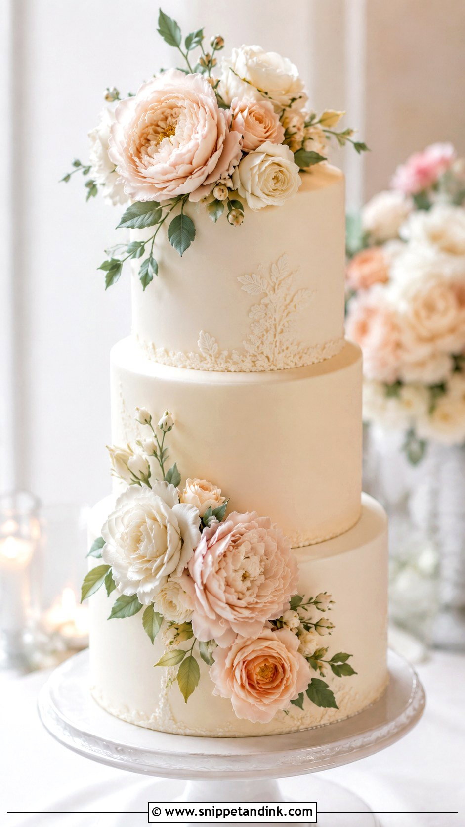 Wedding Cake With Sugar Flowers - Snippet and Ink - 25 Simple But Elegant Wedding Cakes