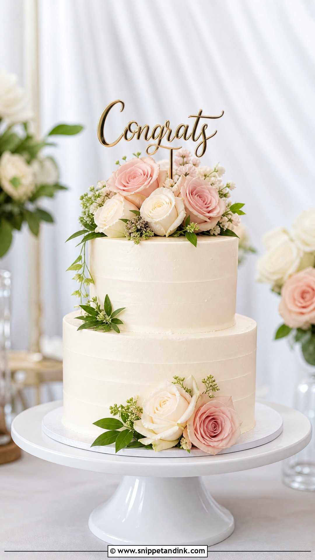 Wedding Congrats Cake With Fresh Roses - Snippet and Ink - 30 Congrats Cake Ideas for Wedding