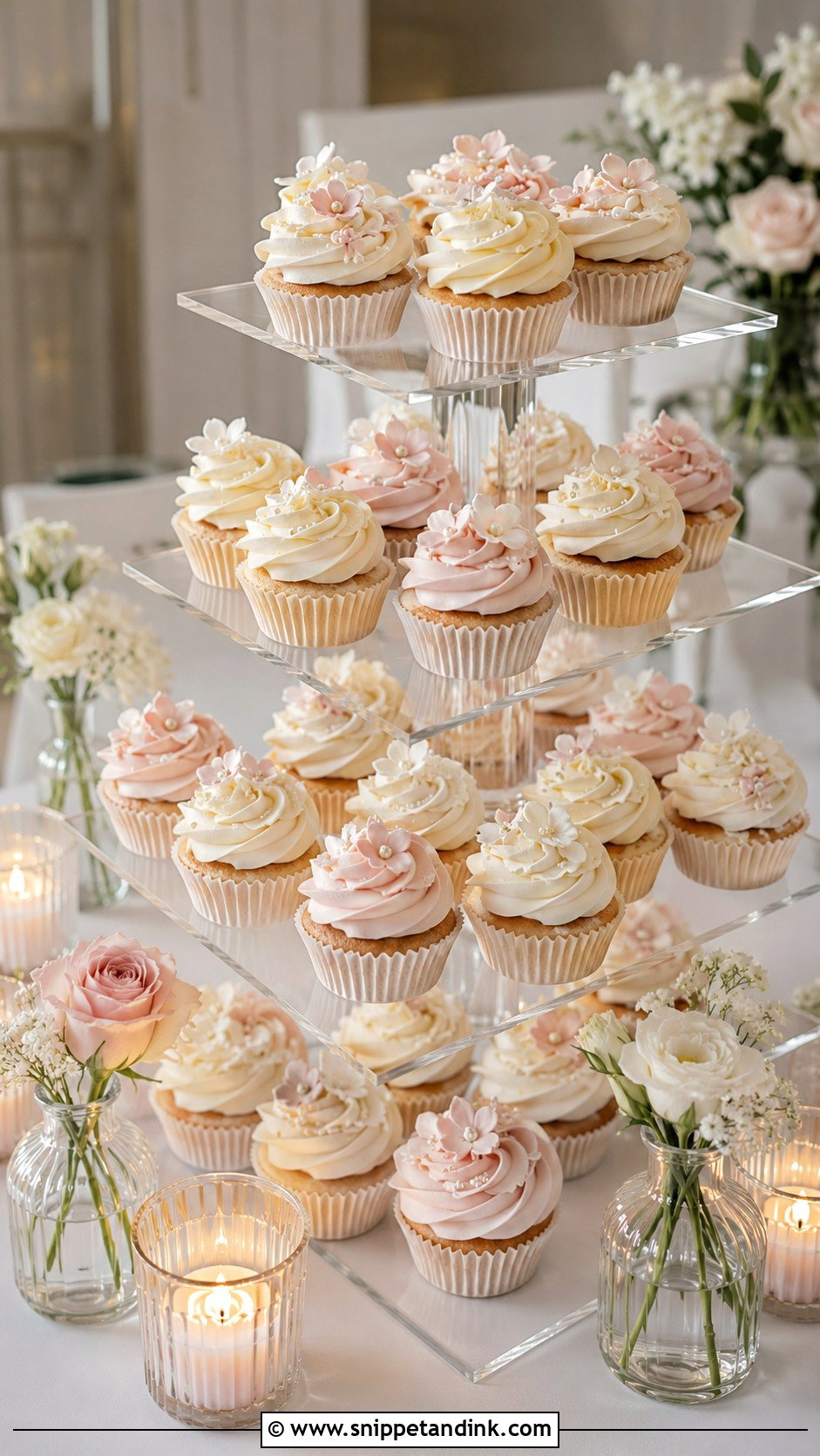 Wedding Cupcake Tower With Cutting Cake - Snippet and Ink - 20 Wedding Cake Cupcakes Display Ideas