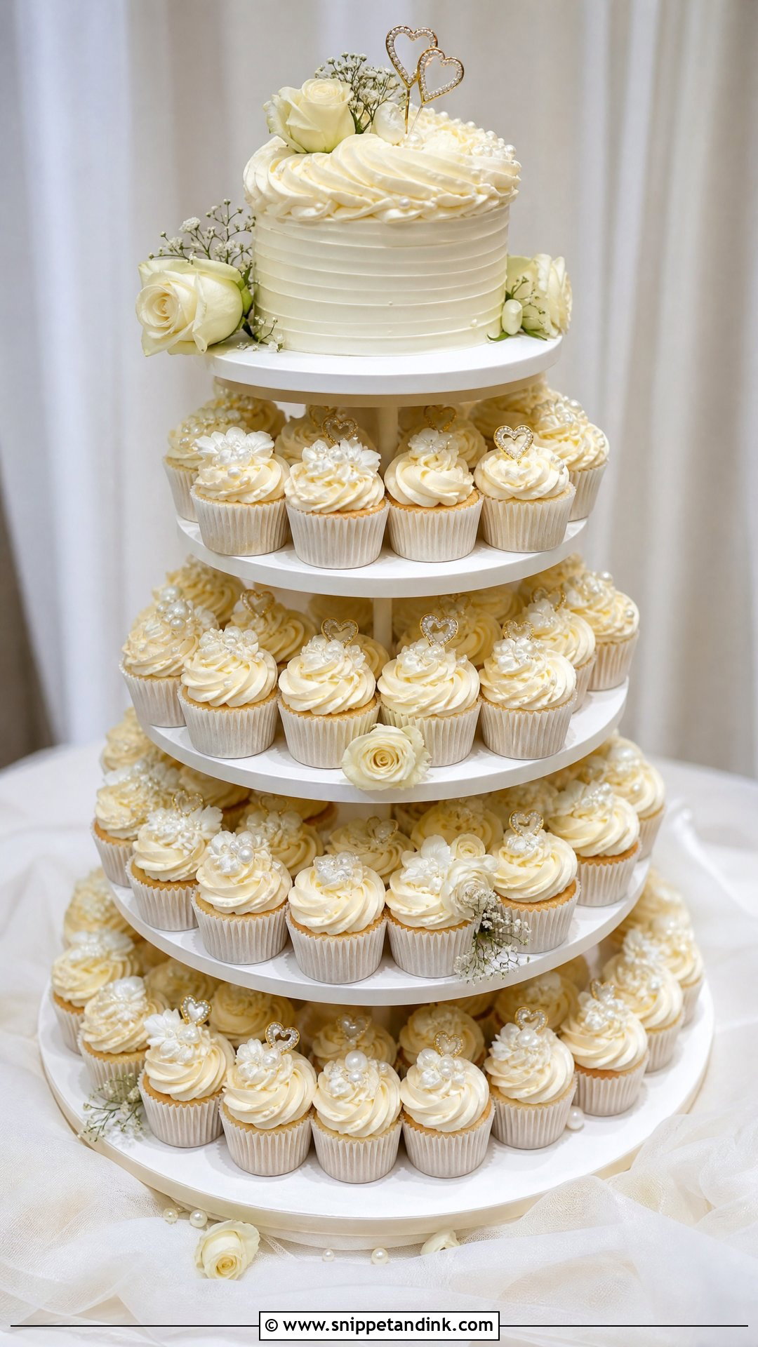 Wedding Cupcake Tower With Cutting Cake - Snippet and Ink - 20 Wedding Cake and Cupcake Display
