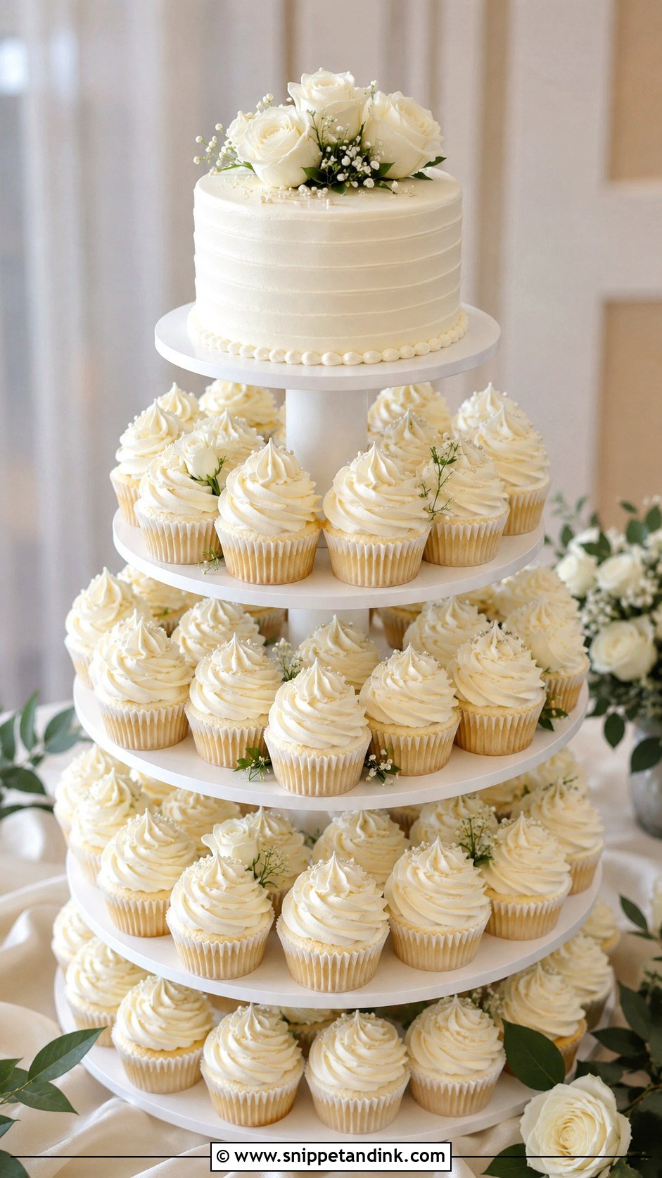 Wedding Cupcake Tower With Top Cake - Snippet and Ink - 20 Large Cupcake Cakes for Wedding