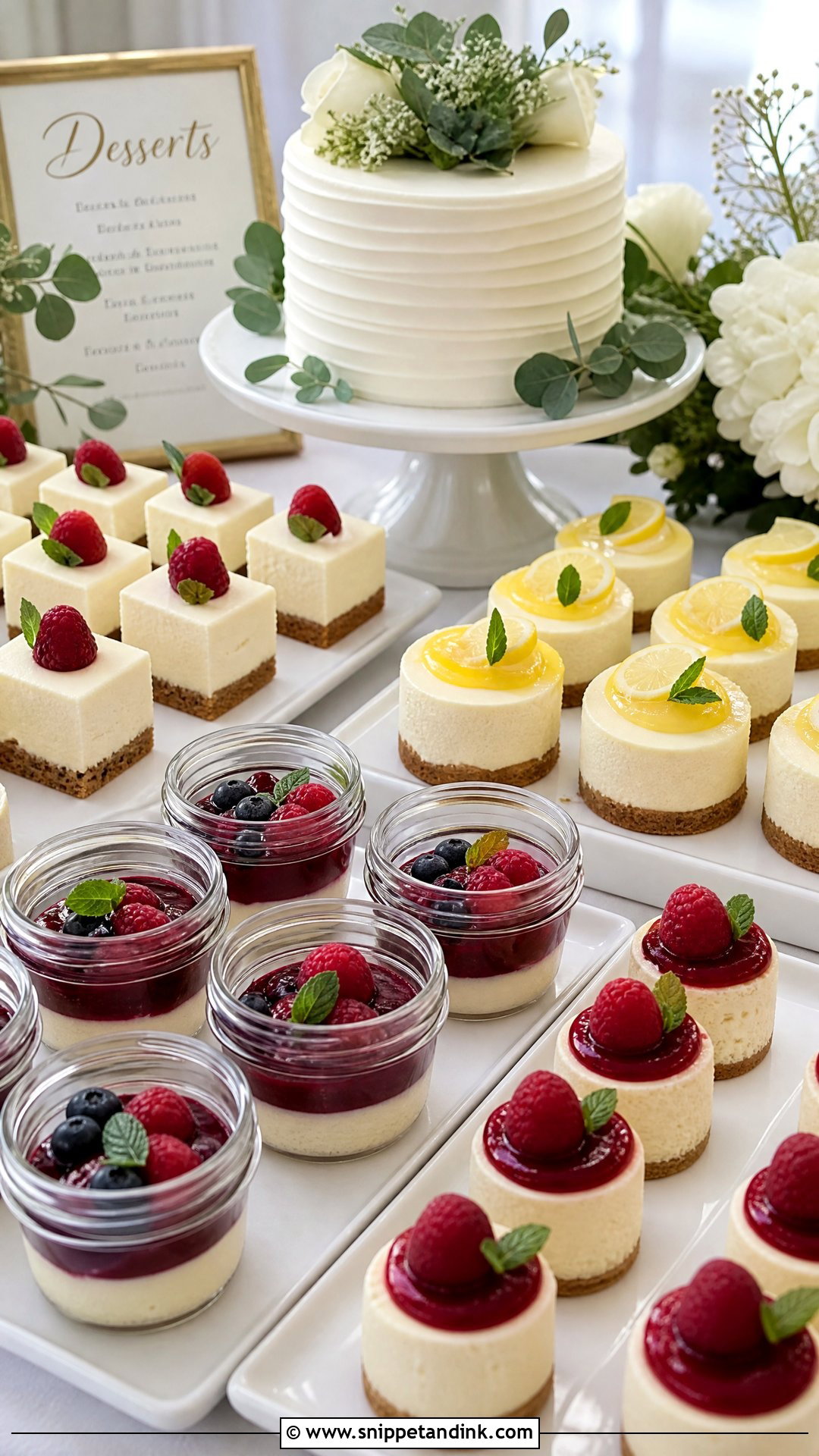 Wedding Dessert Bar With Cheesecake Bites - Snippet and Ink - 20 Wedding Dessert Bar Ideas