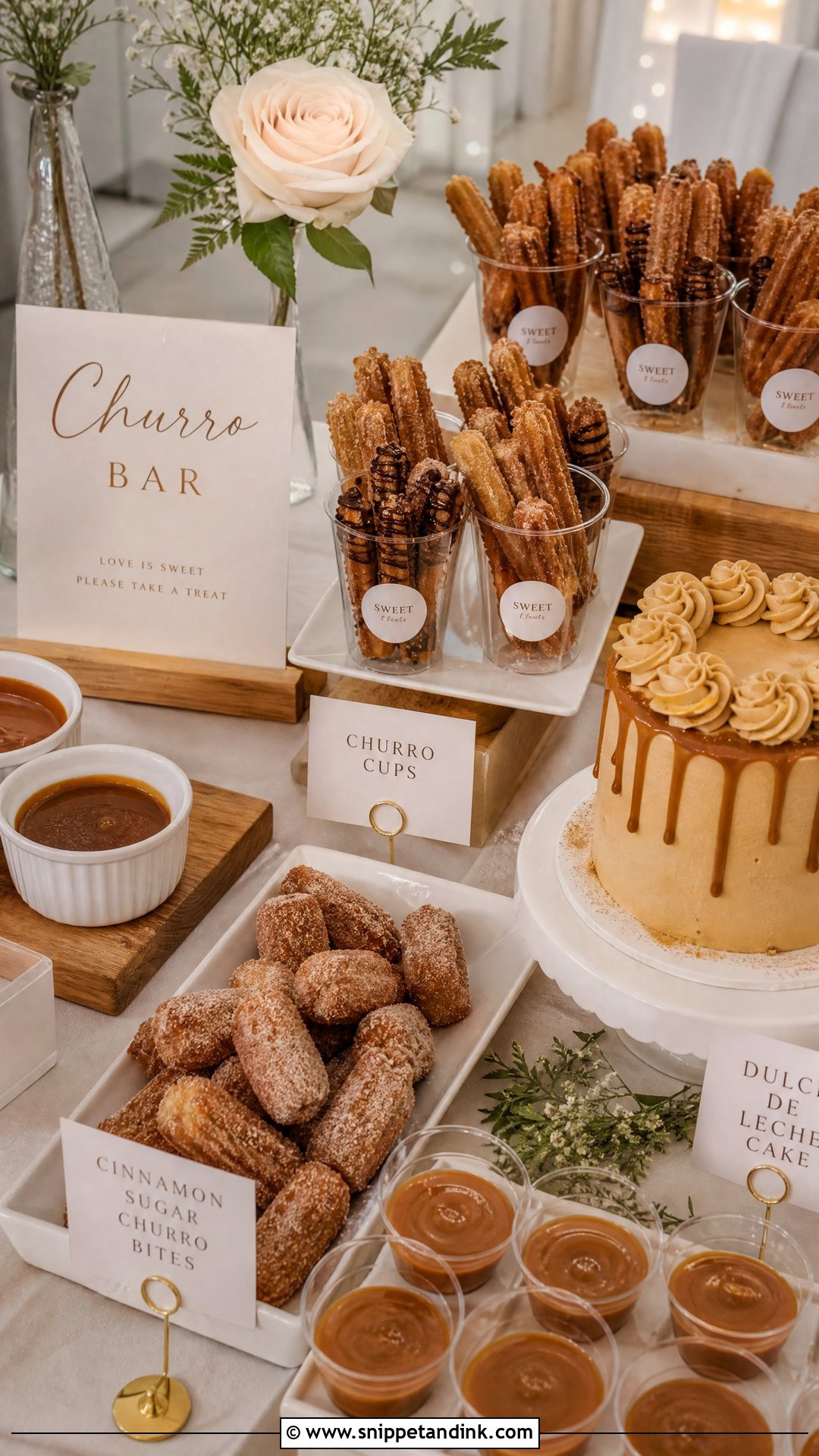 Wedding Dessert Bar With Churros - Snippet and Ink - 20 Wedding Dessert Bar Ideas